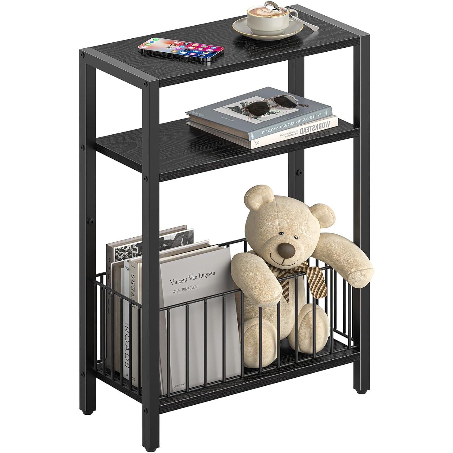 Yoobure Narrow Side Table with Storage Basket Small End Table for Small Spaces Skinny Side Tables Living Room