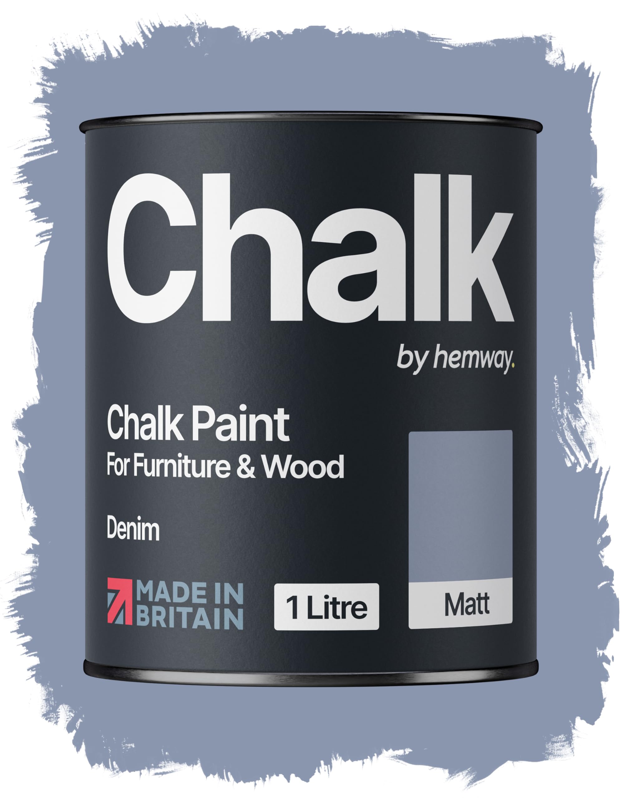 Hemway Chalk Paint Denim Blue 1L, Furniture Paint, Matt Finish Shabby Chic, Chalk Furniture & Walls, Quick Dry & 1 Coat