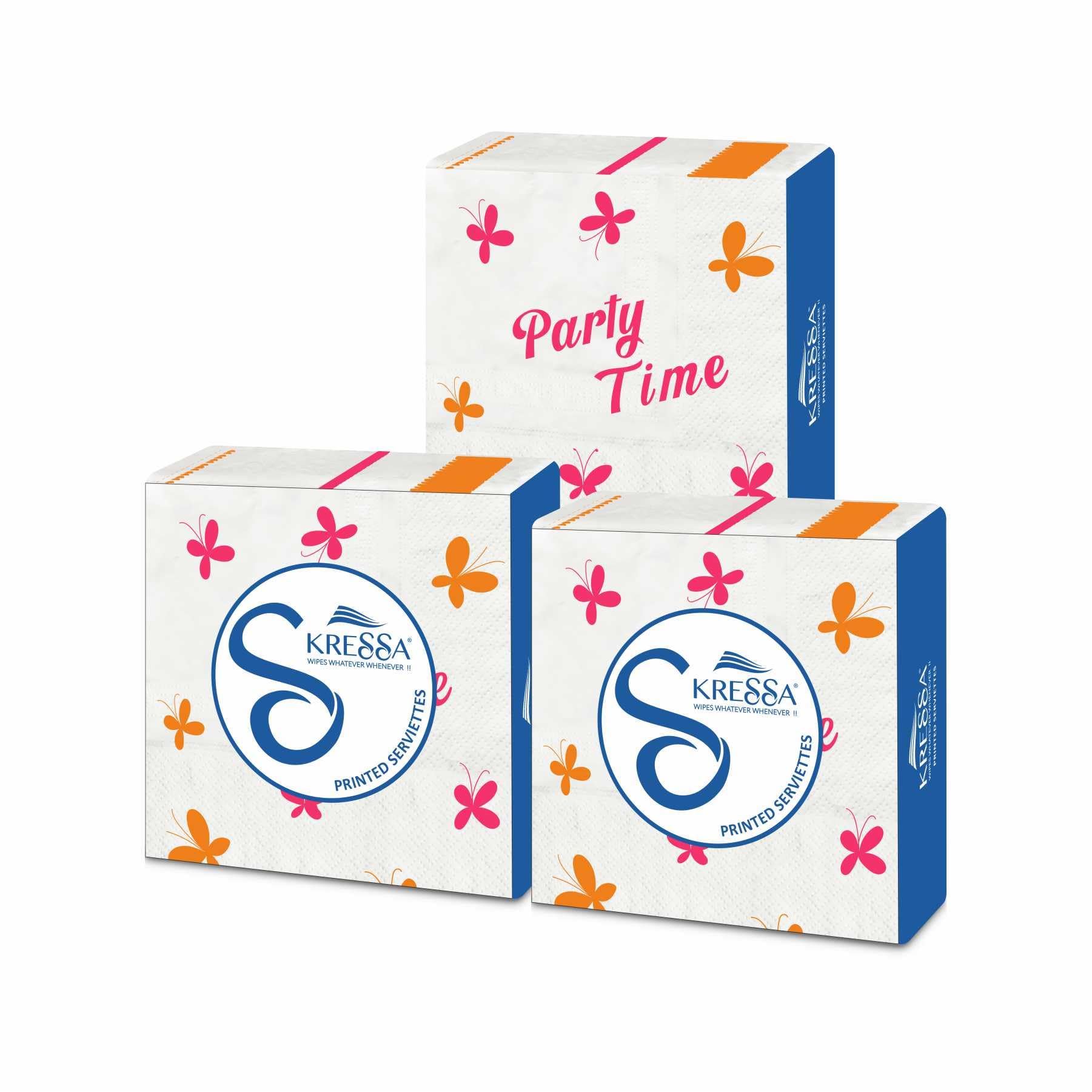 Kressa Printed Paper Napkins For Party 40x40 cm | 2 Ply Printed Tissue Paper (Pack Of 3)