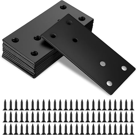 12pcs Chapas Metalicas Chapa Perforada Acero Inoxidable, Pletinas Metalicas Planas, Placa Union Conector Plano, Placas de Unión Planas, Soportes de Placas Perforadas de Reparación(80 x 40mm, Negras)