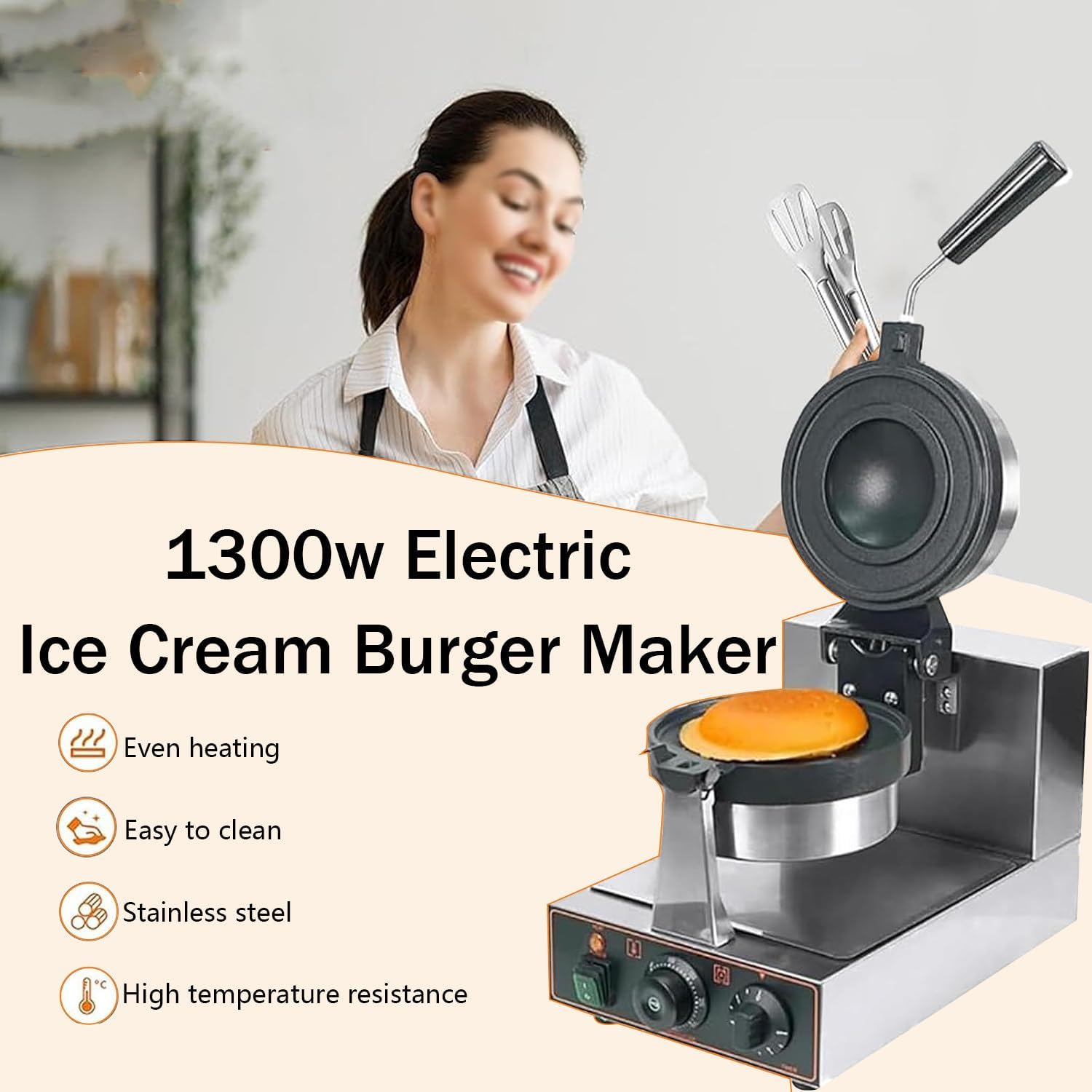 Gelato Panini Press Machine,UFO Hamburger Baker Machine,Ice Cream Sandwich Press Burger Maker,Electric Press Burger Machine with Time & Temp Control for Bakeries,Restaurants Singlehead