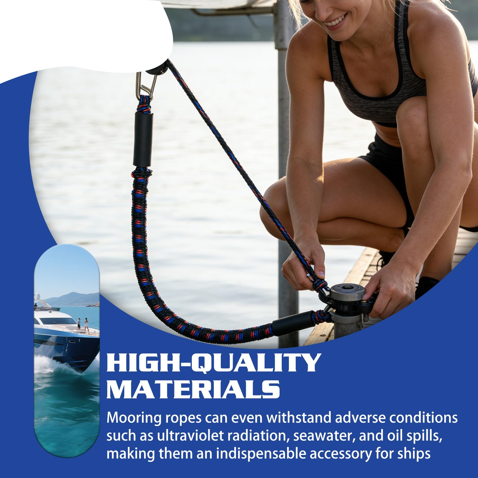 2 pezzi di cima da ormeggio Bungee Dock, 1,2–1,68 m, con moschettone in acciaio inossidabile 316, doppiamente intrecciata, per kayak, barche, marine, ponti galleggianti, veicoli acquatici