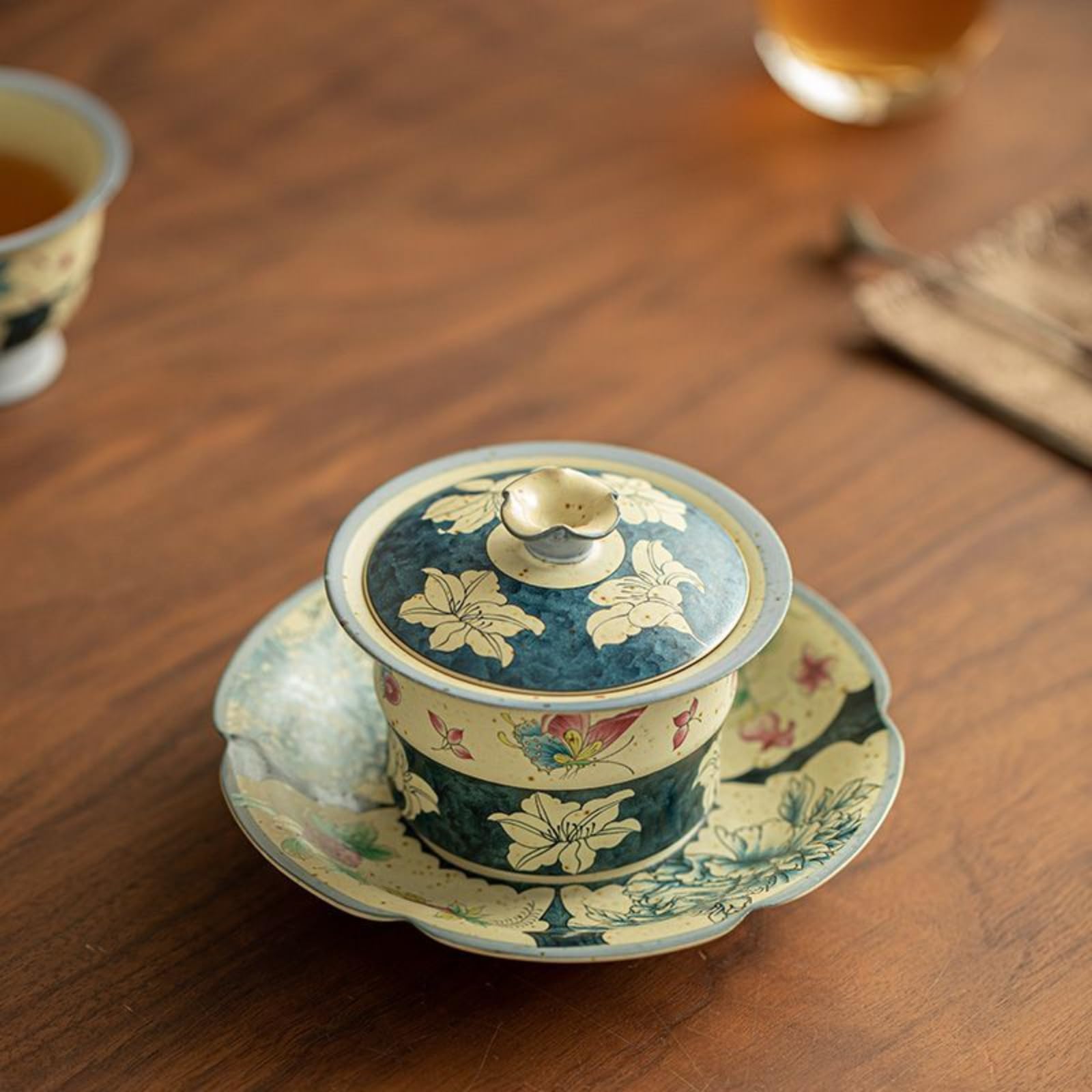 Ceramiczny Gaiwan, 150 ml, chiński styl ręcznie rysowany zestaw do herbaty Kung Fu domowa miska na herbatę