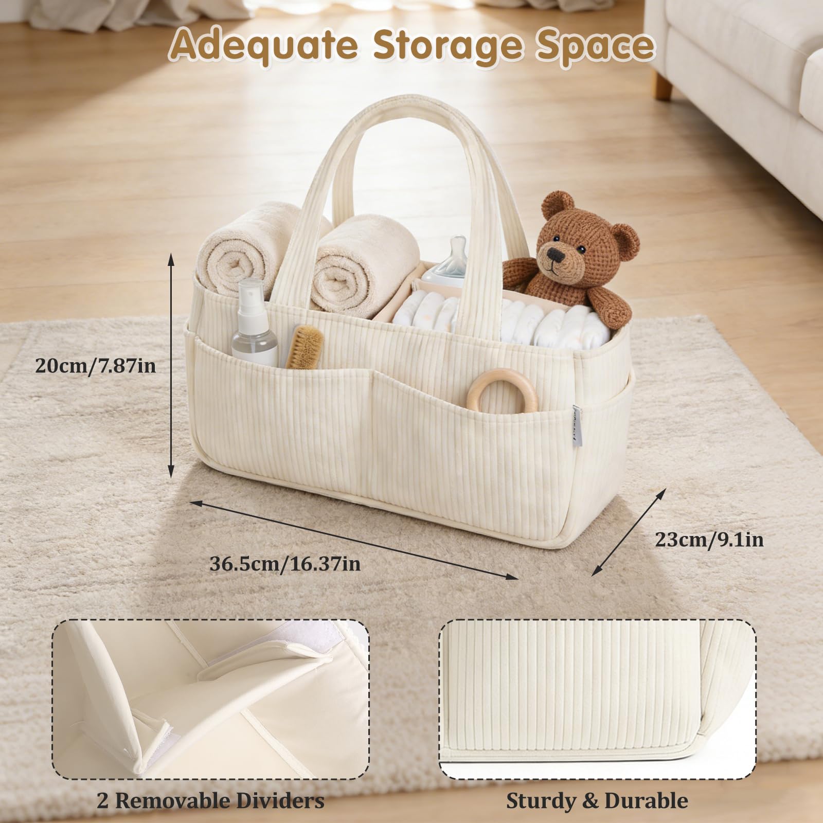 Panier de Rangement Bébé, Organiseur de Couches pour Table à Langer Bebe, Panier Portable de Rangement pour Couches et Lingettes pour Bébé, Cadeau pour Fête Prénatale et Naissance (Beige)