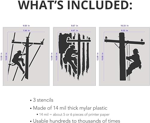 Miniatura 3 de Stencil Stop Power Lineman - Juego de plantillas de líneas eléctricas para letreros de madera, manualidades, pintura, plástico Mylar de 14 mil