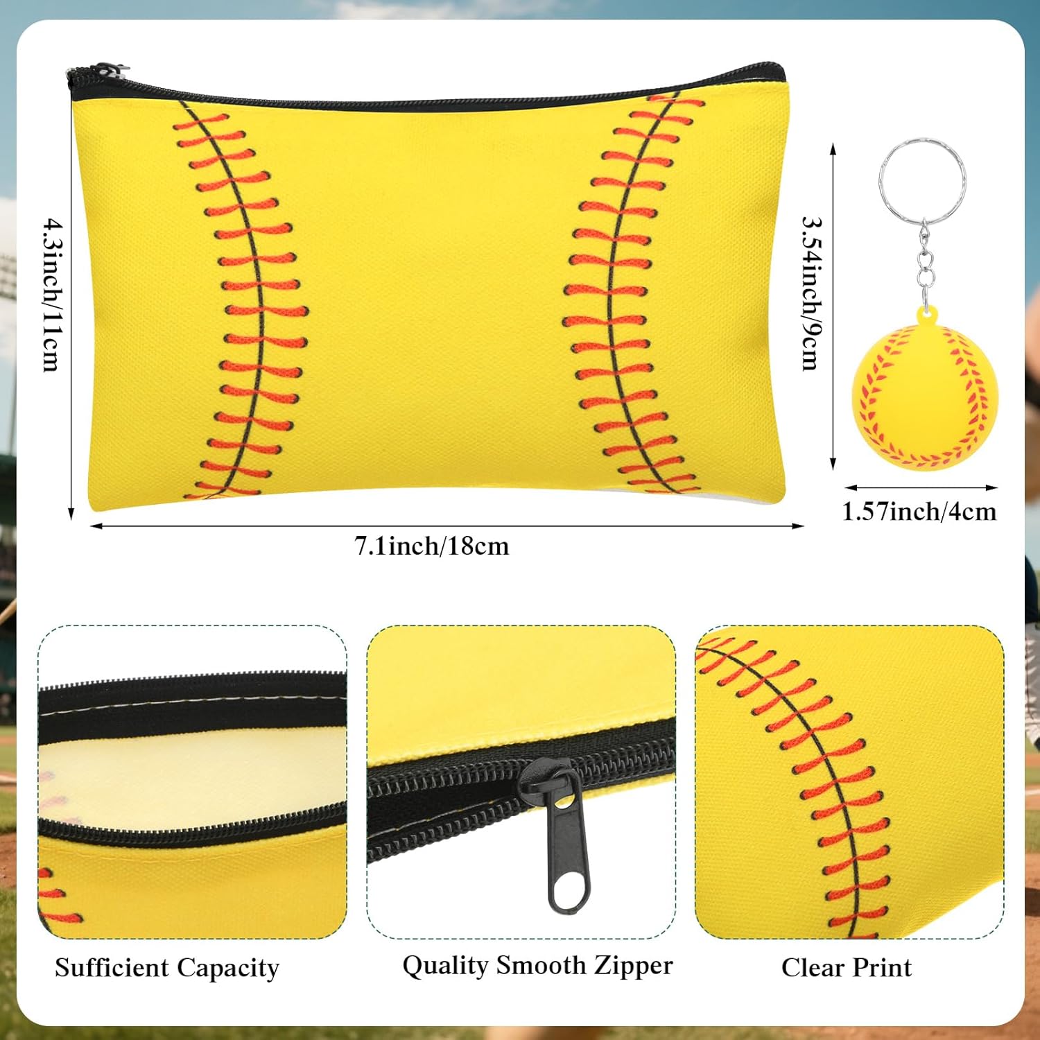 36 Pcs Softball Team Gifts Sets Bulk Softball Cups Gifts Baseball Party Favors 13.5oz Reusable Plastic Baseball Tumbler Cups with Lid and Straw Cosmetic Bags Keychains Birthday Party Supplies