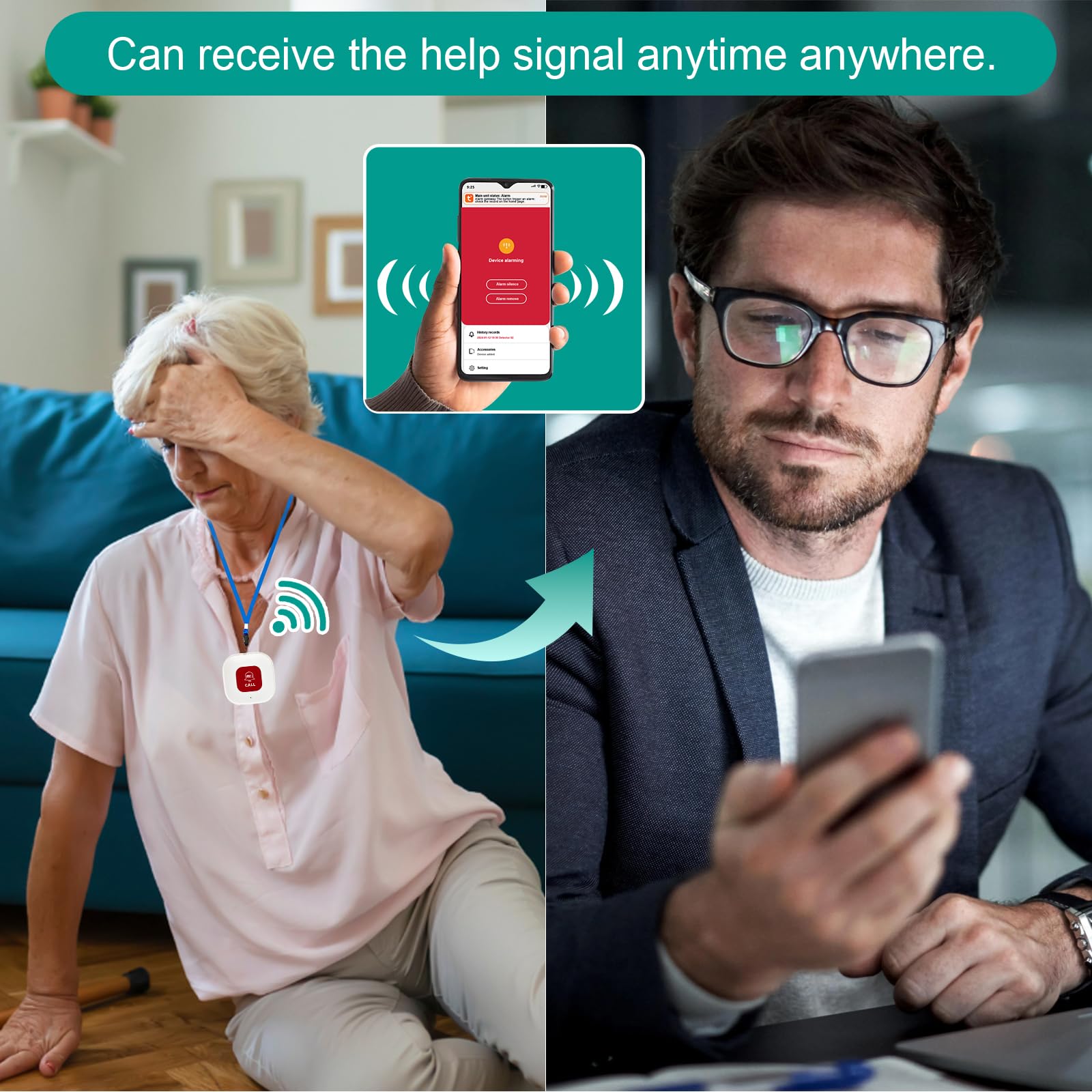 TUYA Personal Alarm for Elderly, WiFi SOS Button With Mobile APP Alert, 2.4GHz Wireless Caregiver Alert System - Image 2