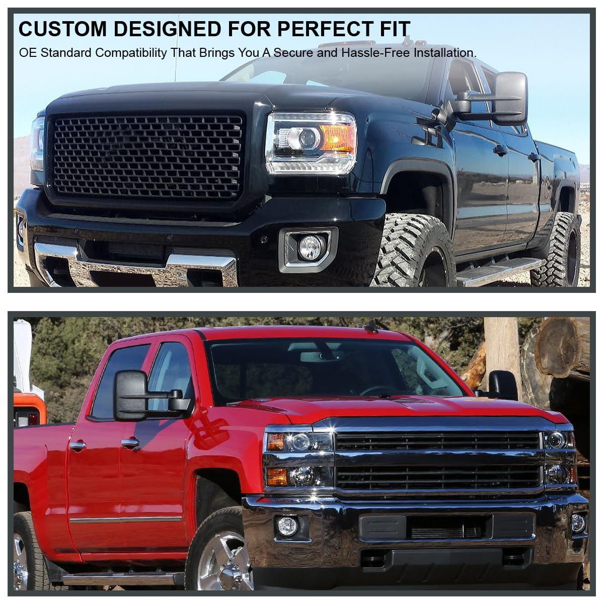 Spec-D Tuning Manual Extend Towing Side Mirrors Compatible with 2014-2018 Chevrolet Chevy Silverado GMC Sierra Left + Right Pair