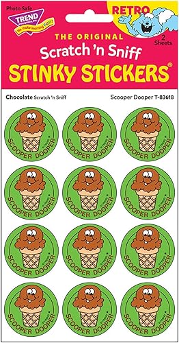 Miniatura 2 de Pegatinas retro apestosas con aroma a chocolate de Scooper DooperChocolate de Trend paquete de 24  Auténticos diseños de los años 80