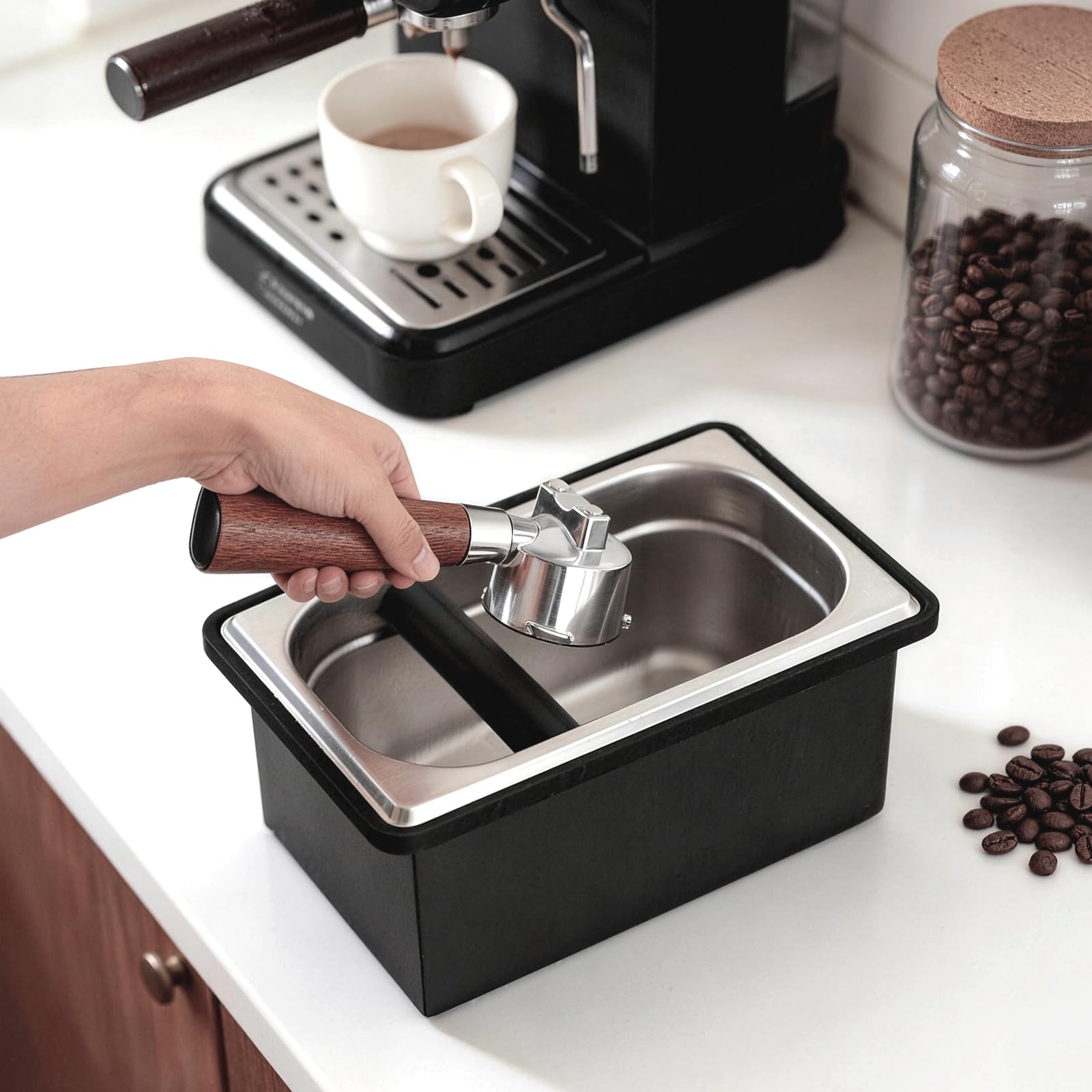 Boîte à marc de café espresso, récipient à marc en acier inoxydable, grande boîte à café avec caoutchouc amortisseur et joints en silicone, durable et facile à nettoyer