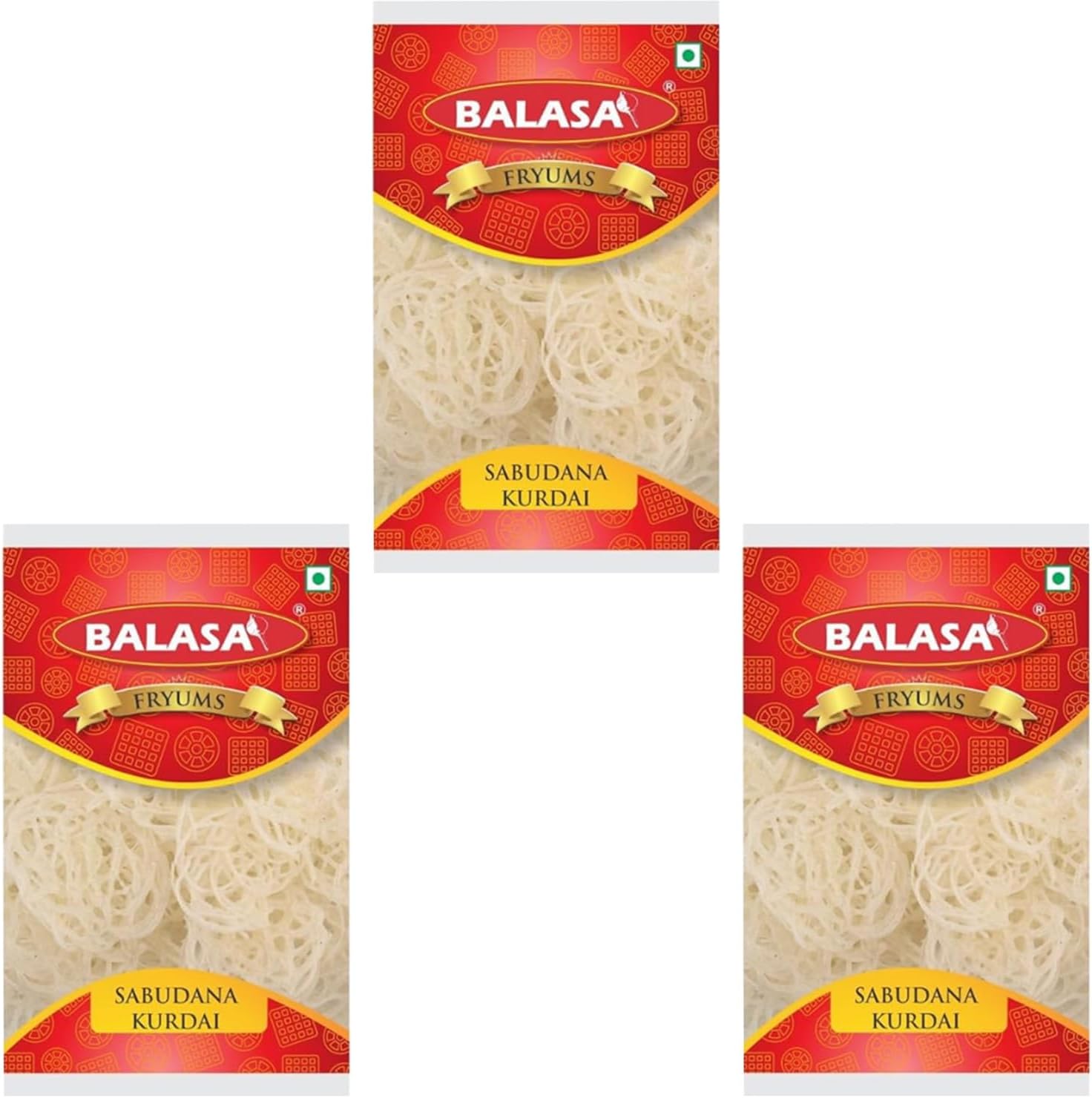 Balasa Sabudana Kurdai Pack of 3 Pcs Each 300g | Crispy and Cruncy Ready to Fry Upwas Papad 100g (Pack of 3)