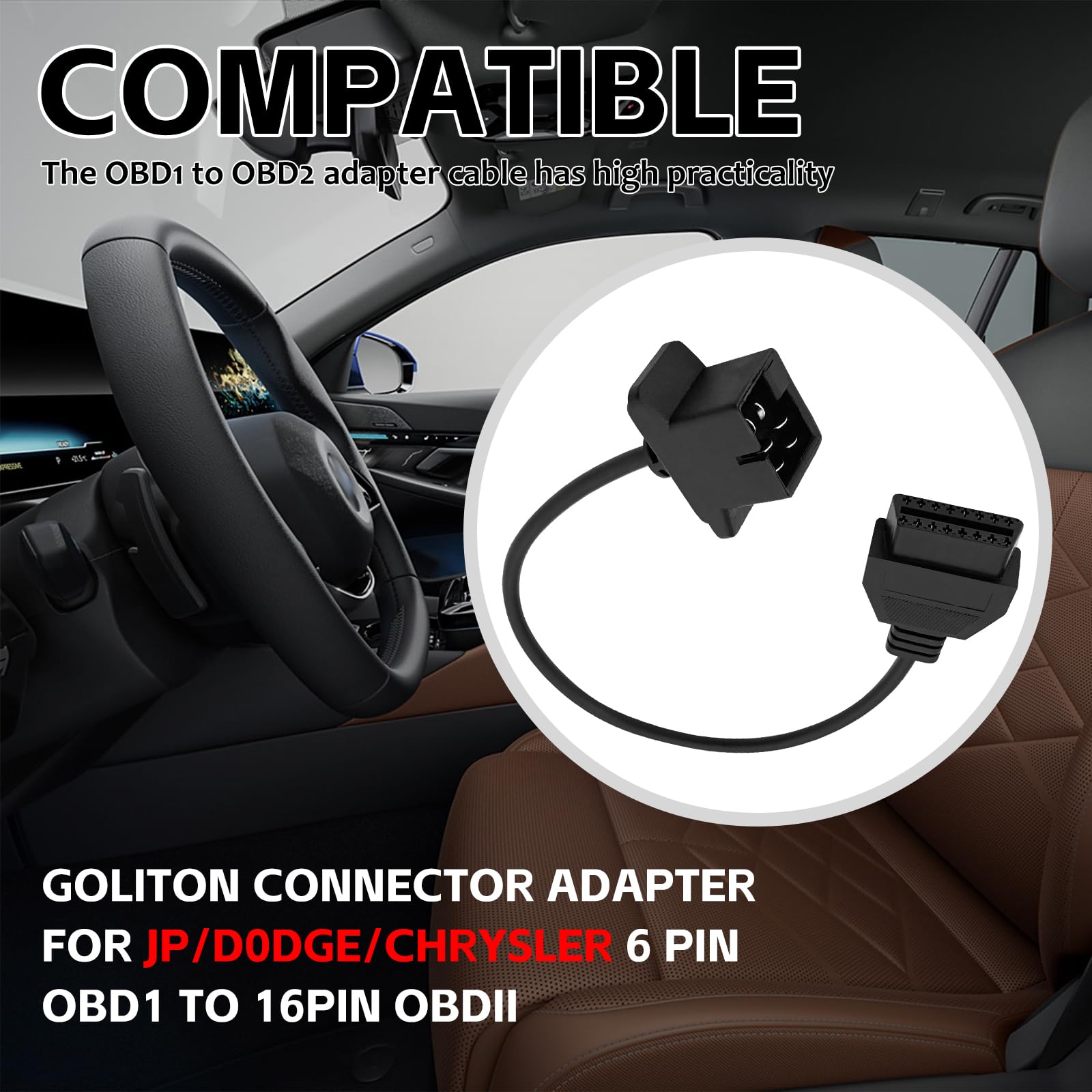 Adapter passend für OBD1 auf OBD2 6pin auf 16pin Diagnose-Scanner Konverter Adapter Fahrzeug 6-poliger Anschluss kompatibel mit Je-ep, Chrysler, Dodge