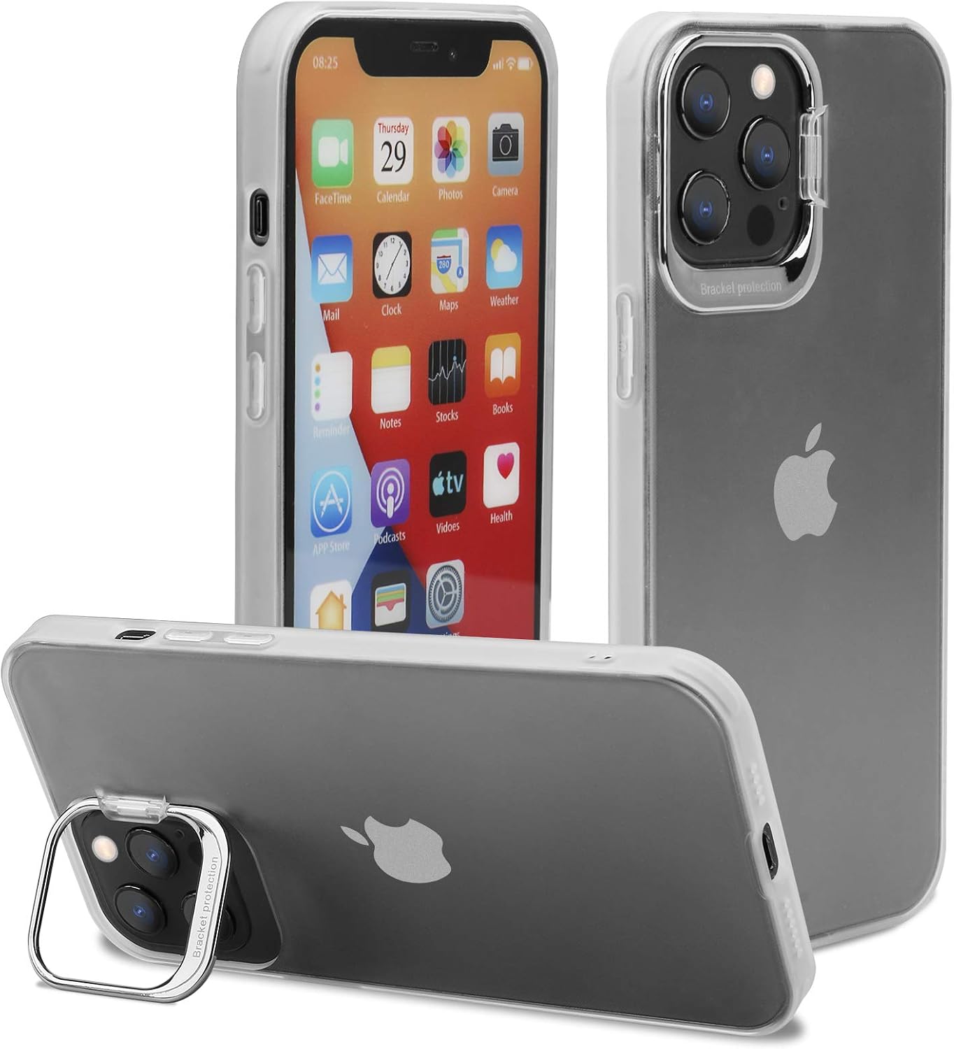 Designed for iPhone 12 Pro Max Case, [Camera Metal Kickstand] [Military Grade Drop Protection], Shockproof Protective Phone Case Slim Thin Cover (6.7 White)