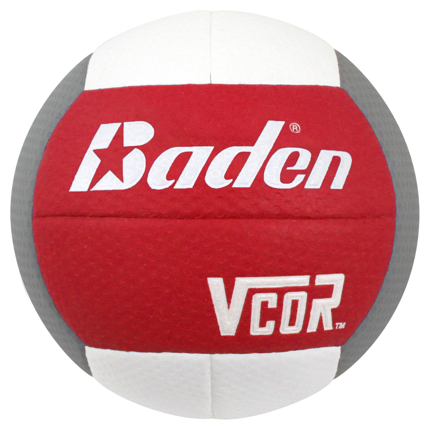 Baden | VCOR | Dimpled Microfiber | Men’s + Boy’s + Women’s Indoor Game Volleyball | 13U to College | Official Size 5 | Red/Grey/White | AVCA Approved