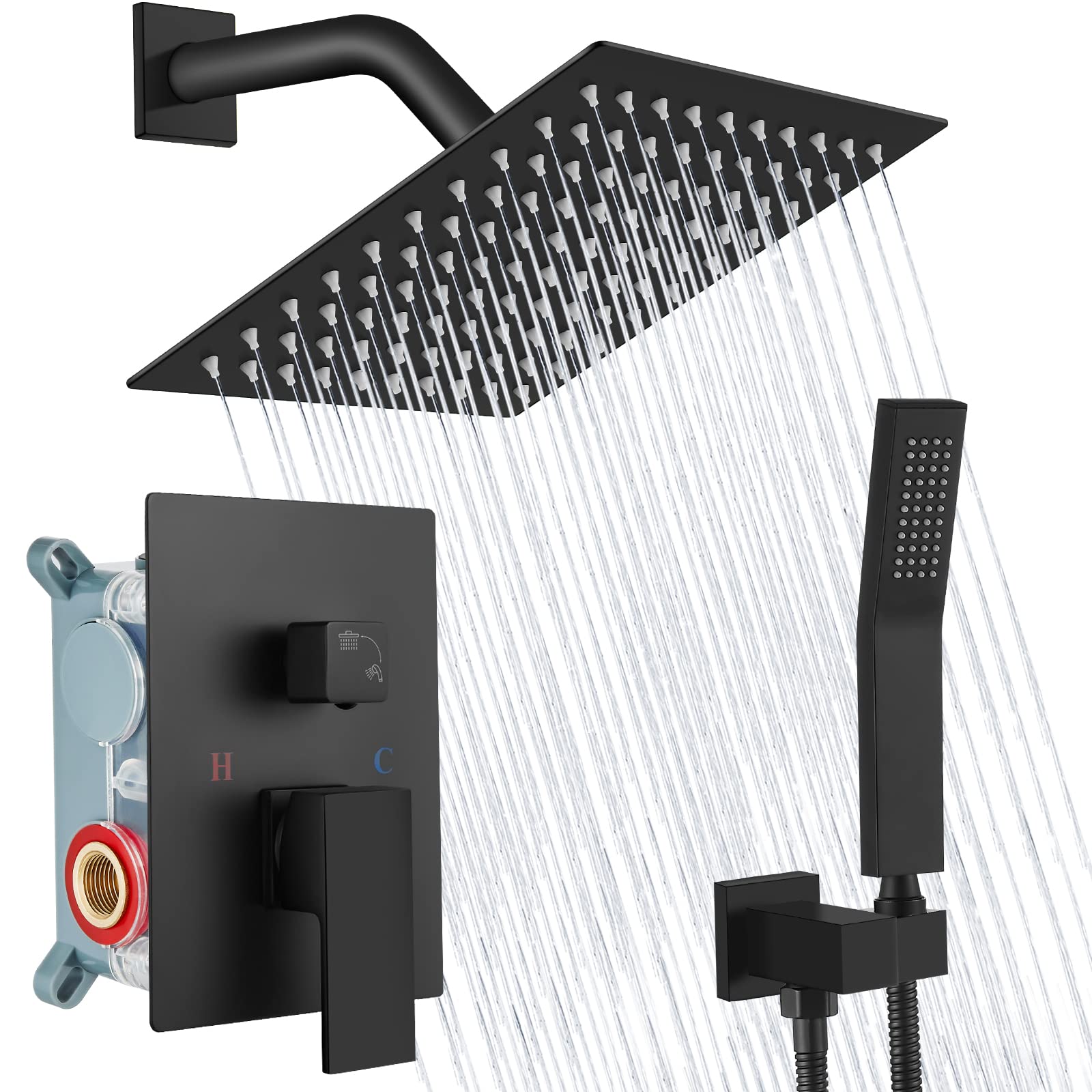 Buy Rain Shower System Matte Black Wall Shower Faucet Set 8 Inch Square