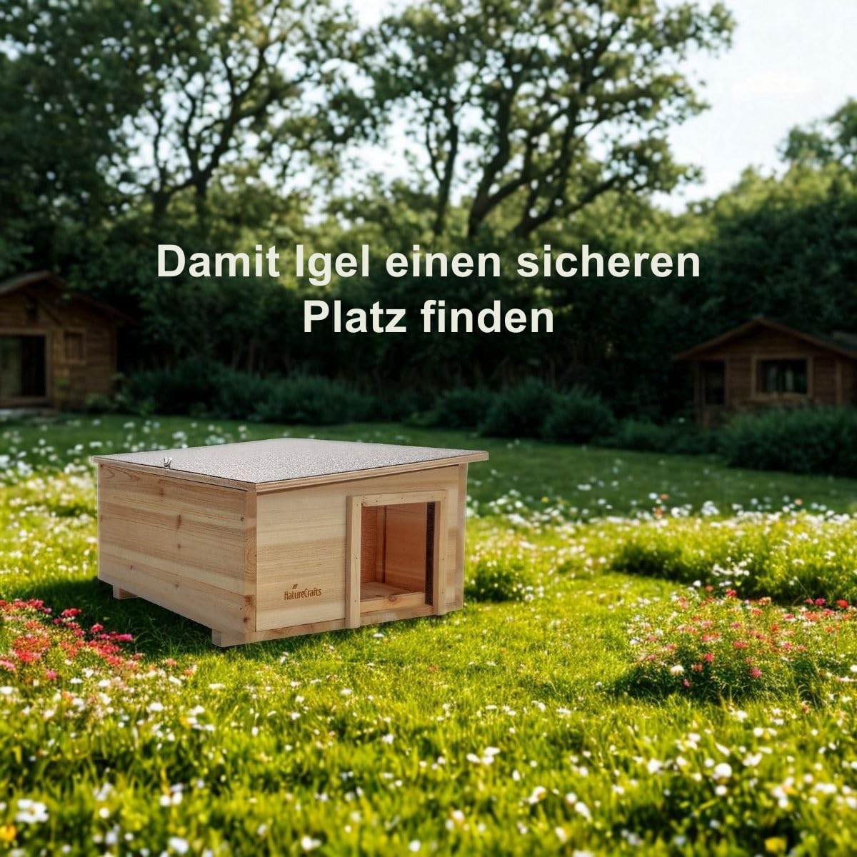 NatureCrafts, casetta per ricci di alta qualità, impermeabile, con fondo e pareti spesse 1,5 cm e doppia ventilazione, labirinto regolabile con tunnel walk-in legno, casa invernale da giardino, 45 x
