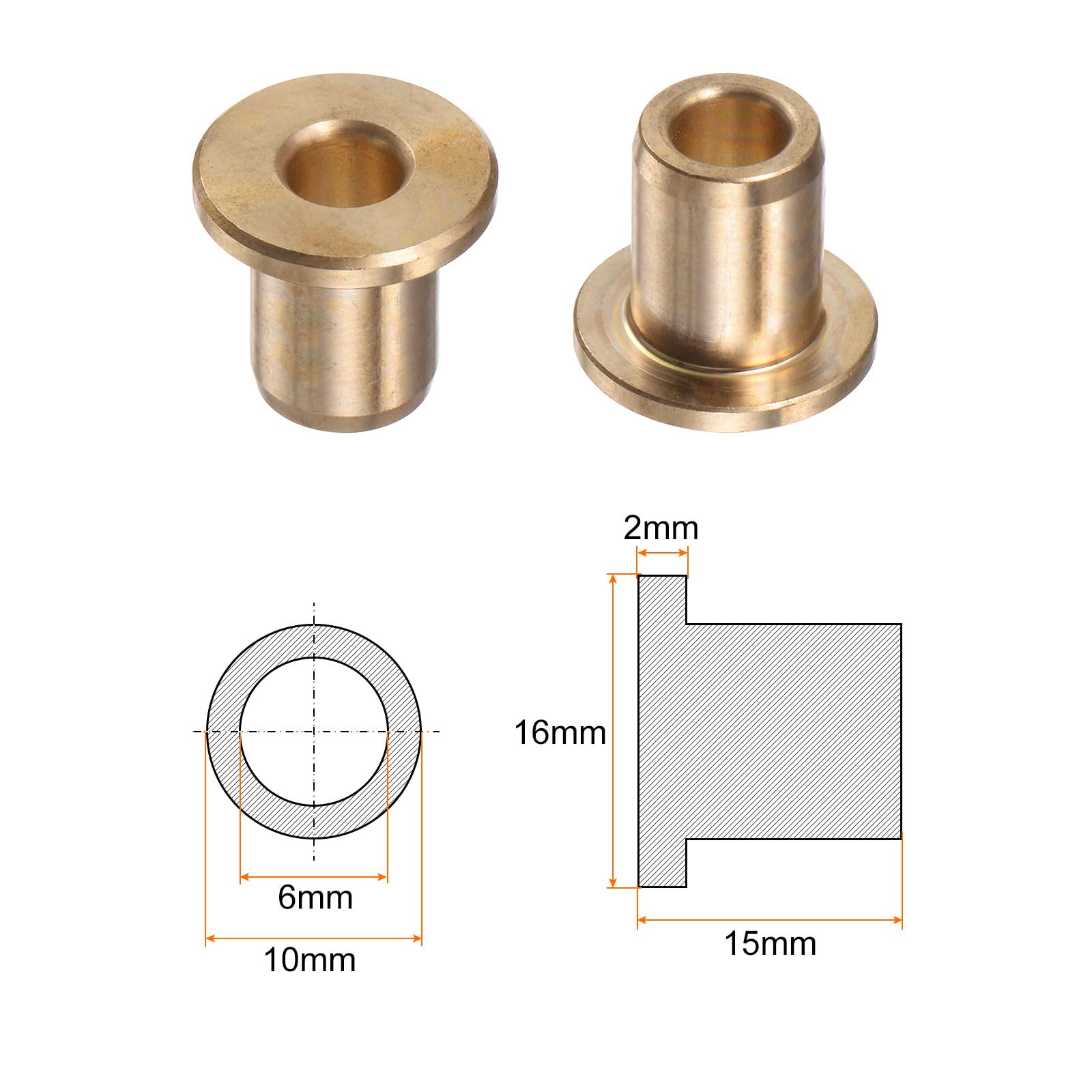2 Boccole Autolubrificanti In Bronzo - Flangia 6mm, Per Attrezzature Industriali - Foto 6