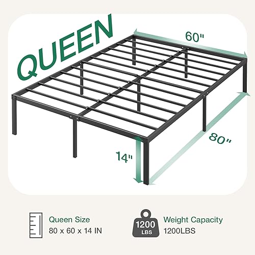 Miniatura 2 de Novilla Marco de cama Queen con plataforma de metal de 14 pulgadas, tamaño Queen con espacio de almacenamiento debajo de los marcos de la cama,