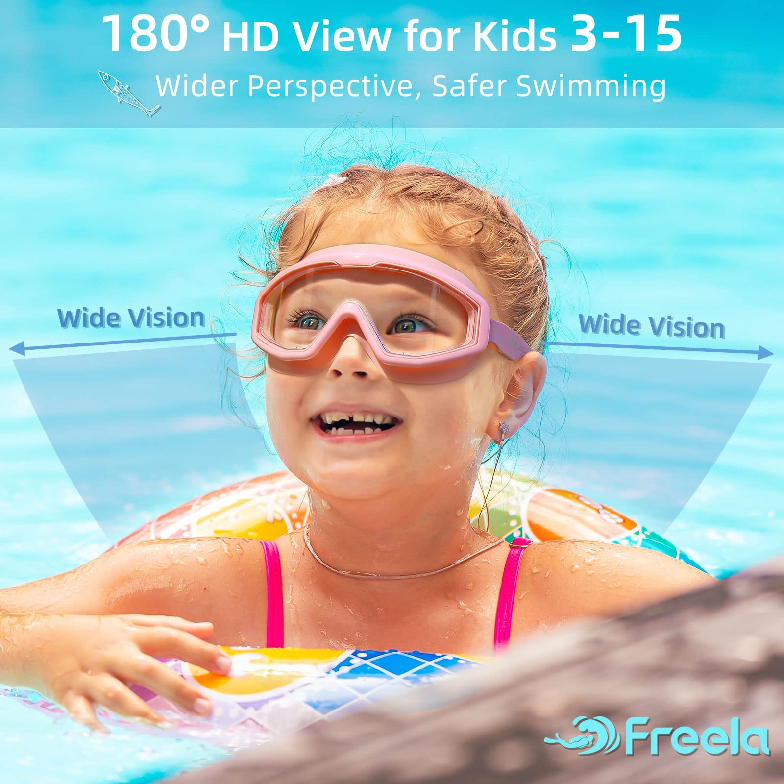 Freela Lunettes de natation pour enfants de 6 à 14 ans, 4 à 7, 8 à 12, 3-6, 2-4, 3-5, 3-10, 4-8 ans, 3, 4, 5 ans, pour tout-petits, piscine, plage, douche, garçons, filles, enfants, anti-buée