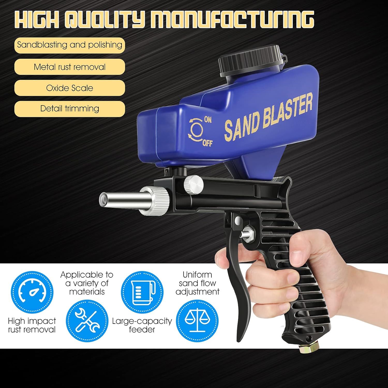2 Pieces Portable Sand Blaster Guns, Multipurpose Sandblasting Tool with Connector, Air-Powered Abrasive Sand Blaster Gun, Gravity Feed Media Blaster for Clean Rust, Dirt, Paint, Corrosion Prevention