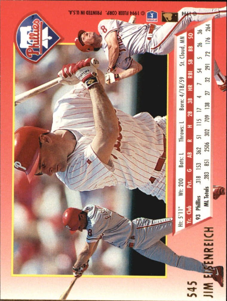 Amazon.com: 1994 Ultra Baseball Card #545 Jim Eisenreich