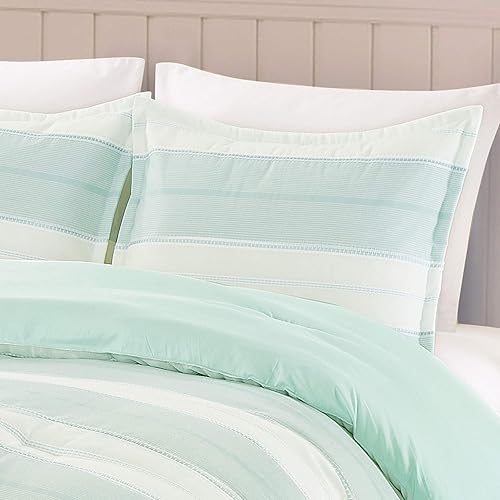 Miniatura 3 de WPM WORLD PRODUCTS MART Hydi - Juego de edredón de 3 piezas, mezcla de algodón a rayas, suave, ligero, alternativo, beige, aguamarina, verde menta,