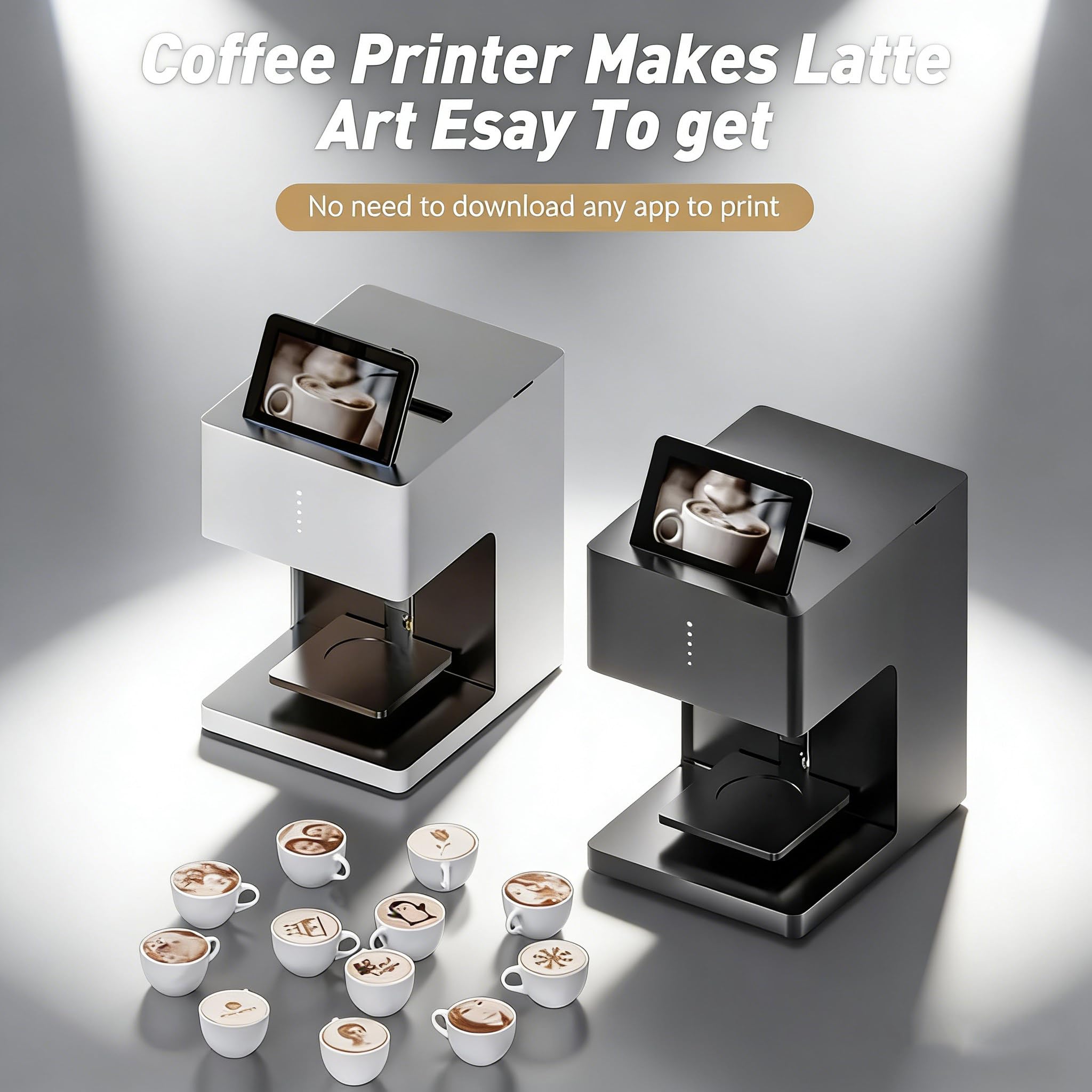 Drukarka 3D do kawy Latte Art, ekspres do kawy Latte 3D do żywności, automatyczne selfie z napojami, połączenie Wi-Fi, drukowanie zdjęć, ekran dotykowy White