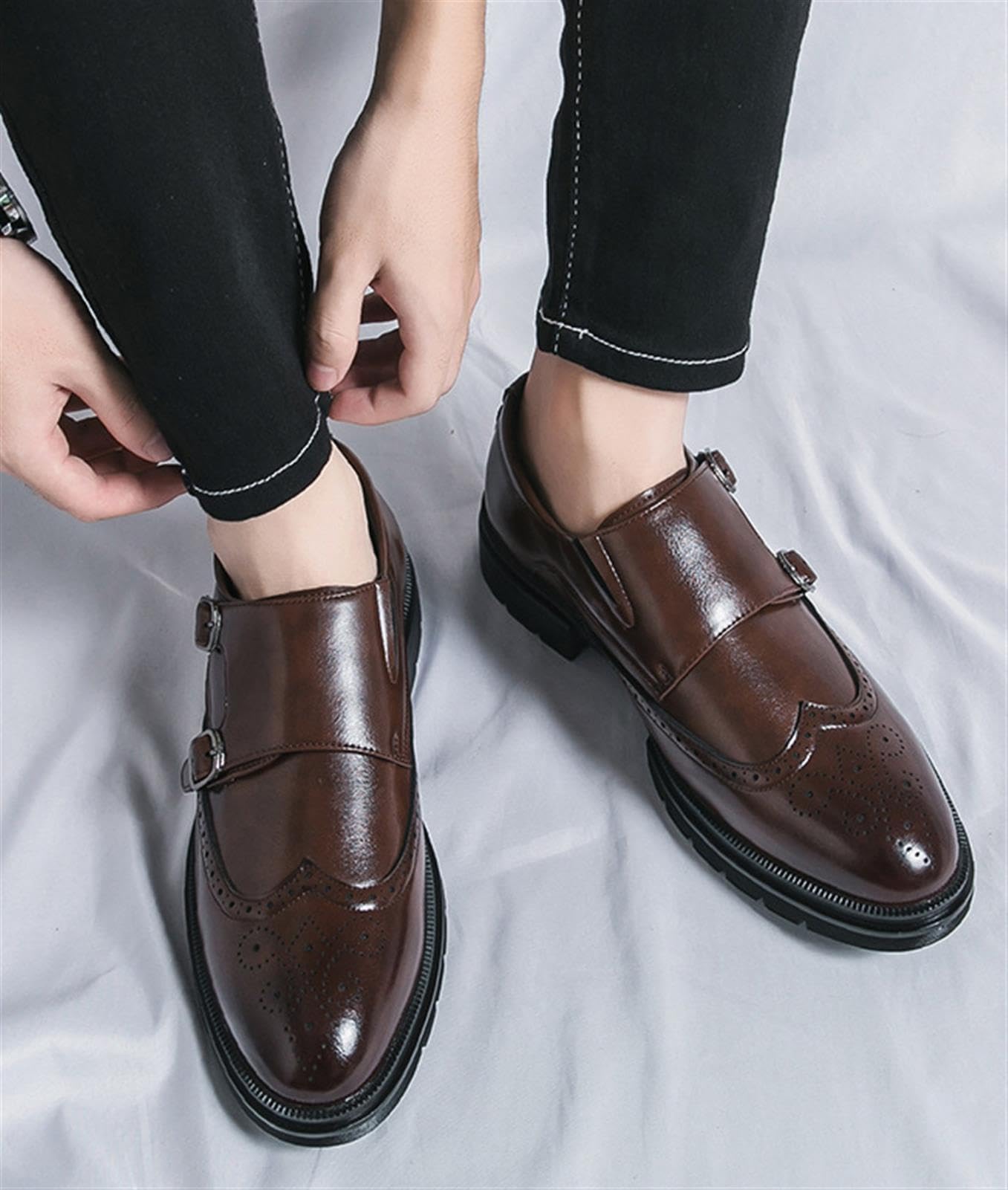Scarpe da Uomo con Fibbia Brogue Eleganti Affari Casual Lavoro | Calzature Maschili Sintetico Suola Gomma Vintage Oxford Cerimonia Festa Camminata Quotidiana