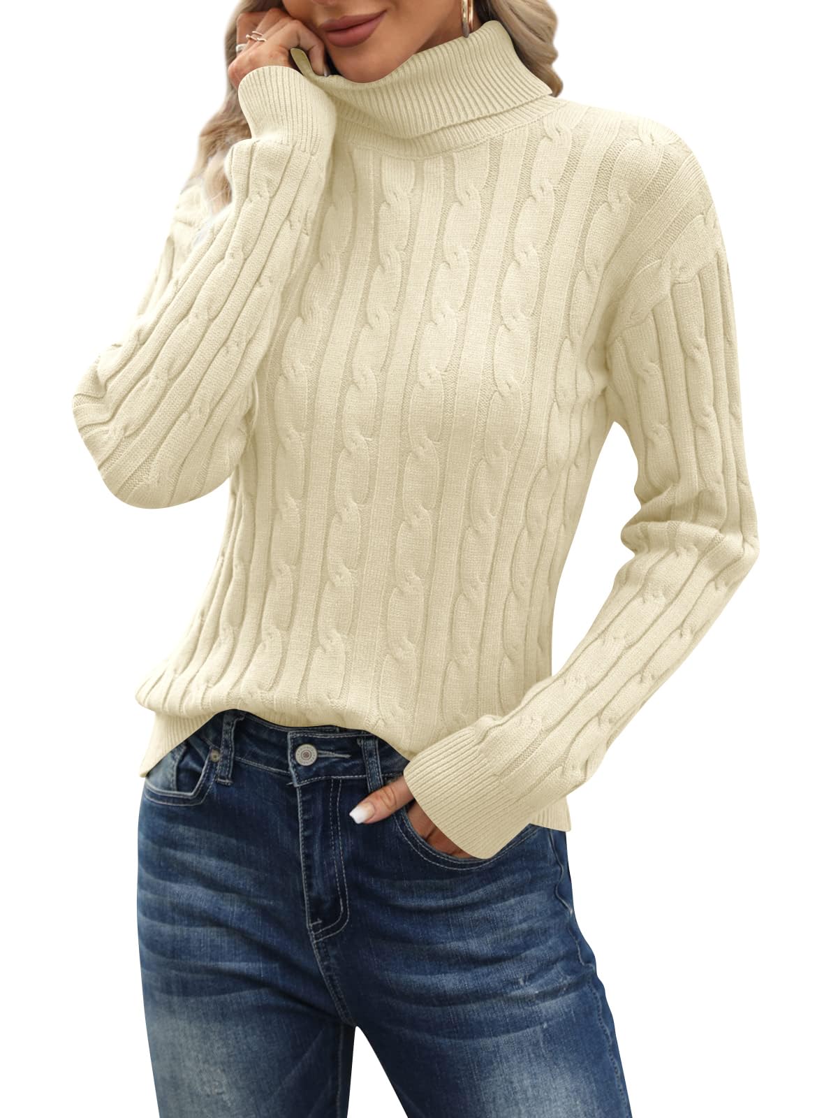 iudam Herren Rollkragenpullover Langarmshirt Cable Knit Swea