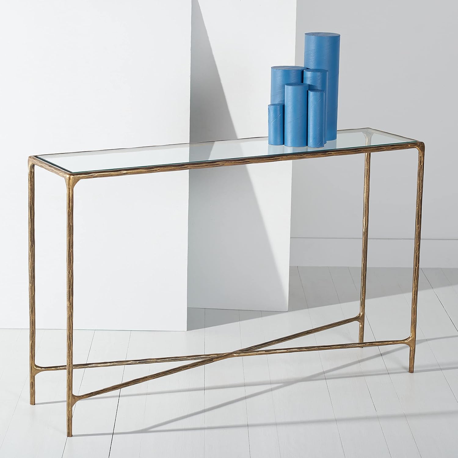 SAFAVIEH Couture Home Collection Jessa Brass Metal/Tempered Glass Top Entryway Living Room Rectangle Console Table (Fully Assembled)