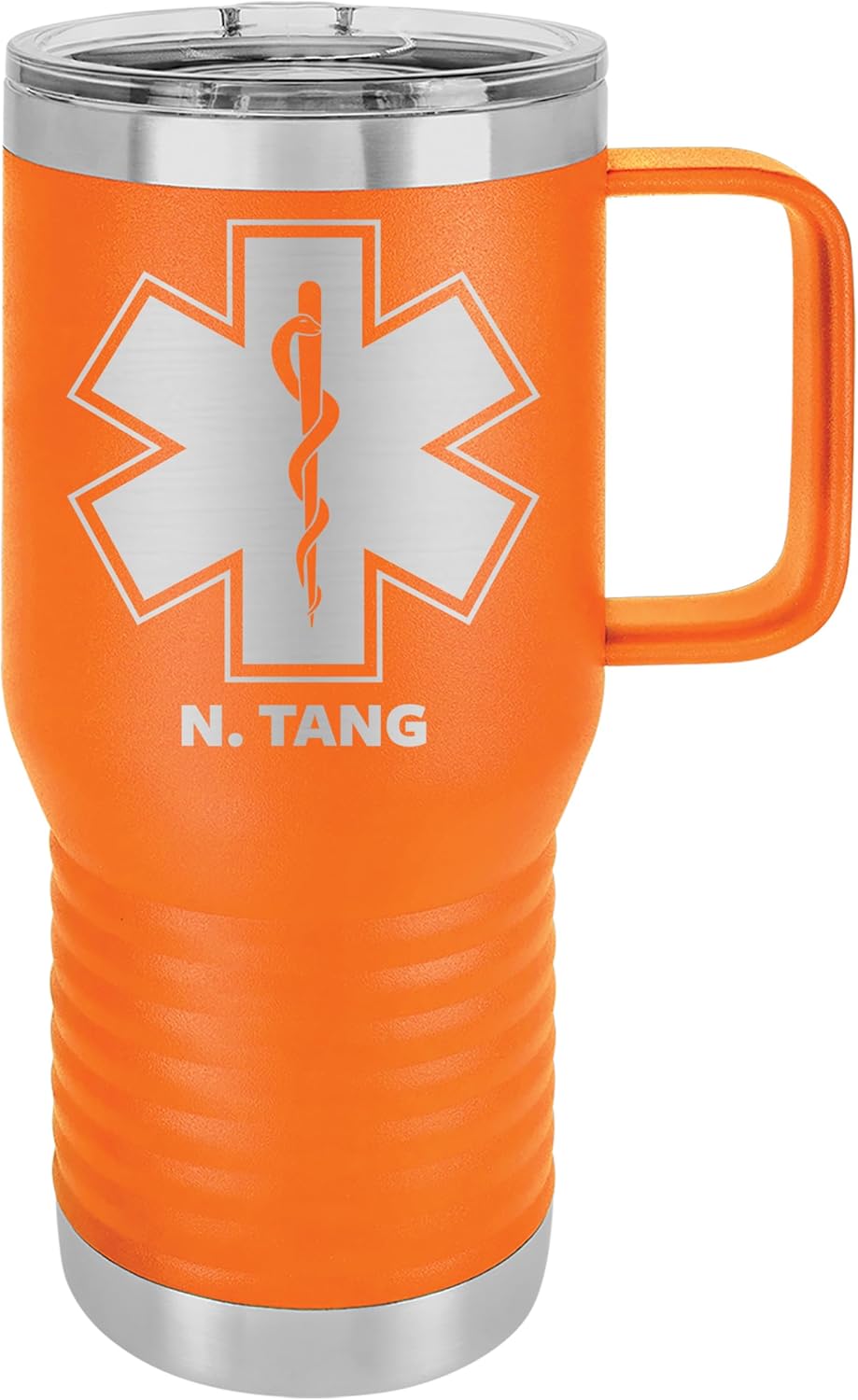 Personalized EMT, Medic, EMS, First Responder Star of Life 20 oz. Mug Gift - Laser Engraved 20 oz. Polar Camel Suregrip Stainless Steel Mug,13 Colors (Orange)