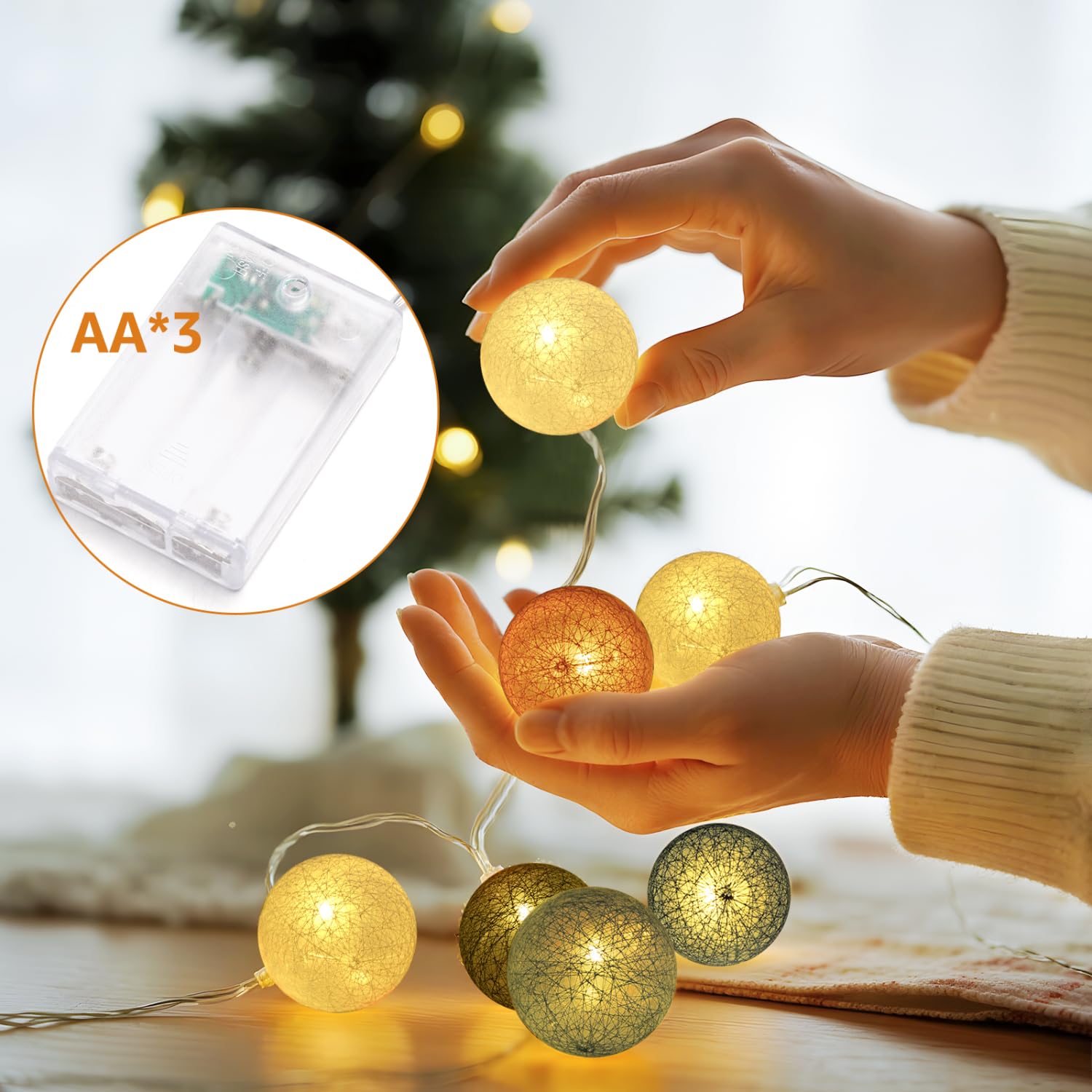 Aigostar Ghirlanda di luci a LED a batteria, 10 LED palline di cotone in 5 colori, 2,3 m, ghirlanda di luci interne, 2 modalità, per decorare la stanza, la casa, le feste, le vacanze, il matrimonio
