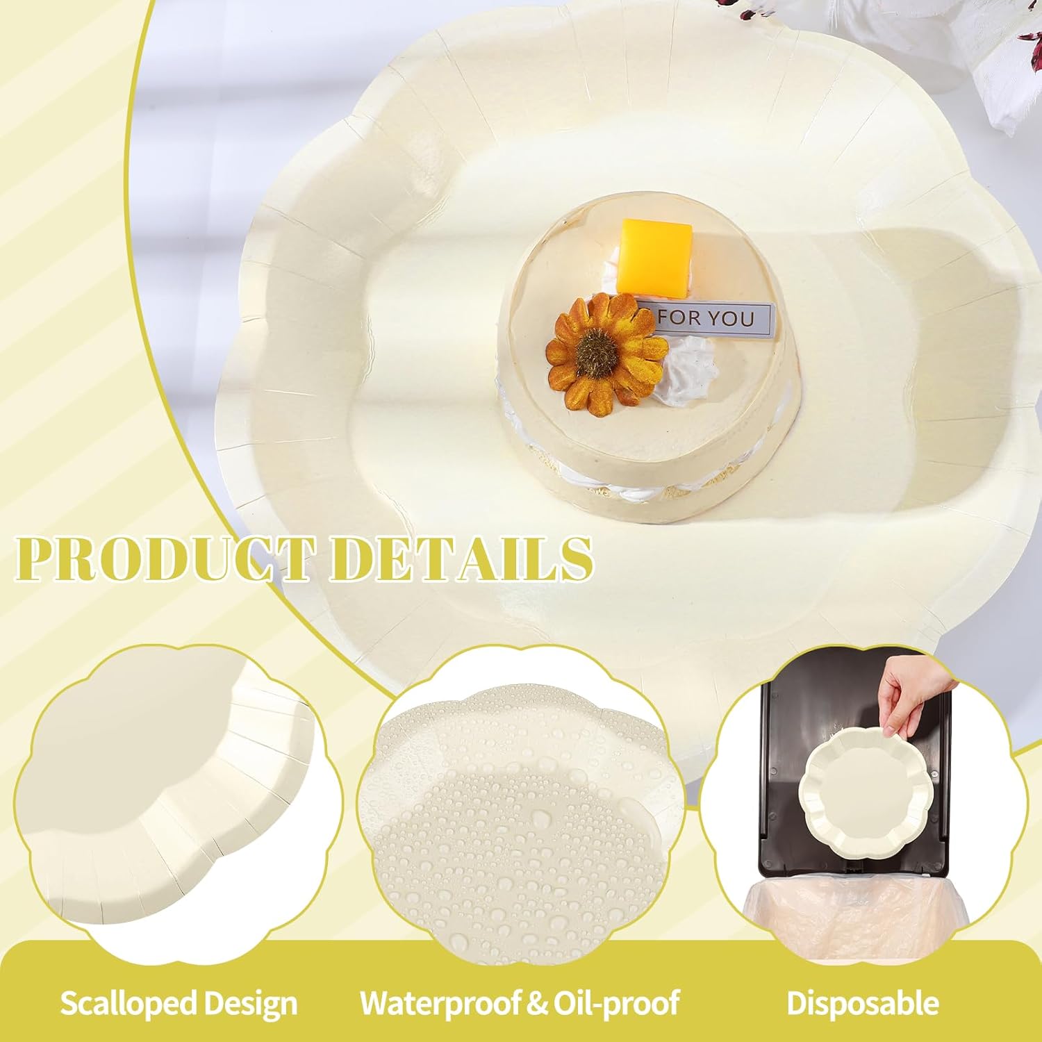 30 Pcs Paper Plates 9 In Cream Party Plates Scalloped Paper Plate Elegant Disposable Plate for Baby Shower, Bridal Shower, Birthday, Wedding - Image 3