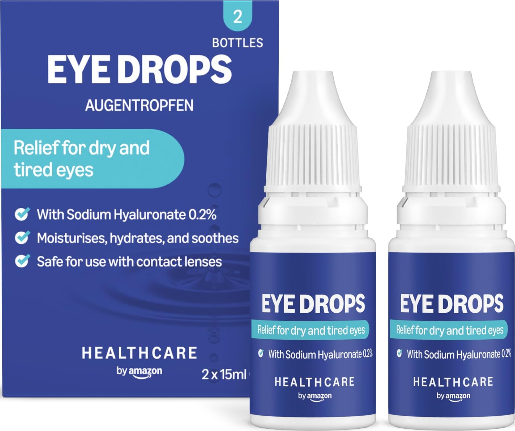 Healthcare by Amazon Eye Drops with Sodium Hyaluronate 0.2%, 15 ml, Pack of 2 (Previously a Amazon Basic Care brand, same product)