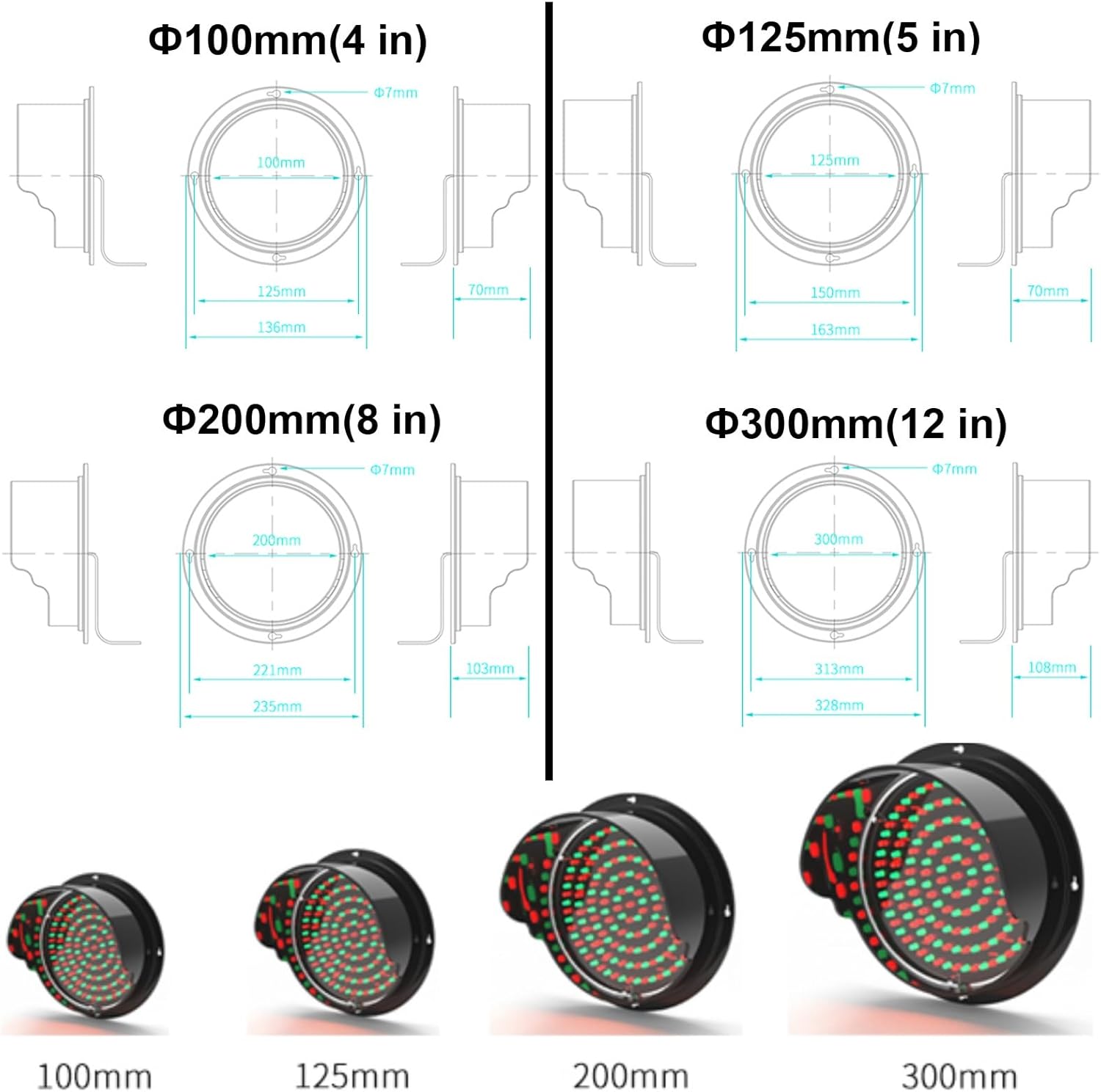 LED Traffic Stop Light, Red/Green Two-Color, Industrial Warning Light, IP67 Waterproof, Plug & Play (100mm/4 in)