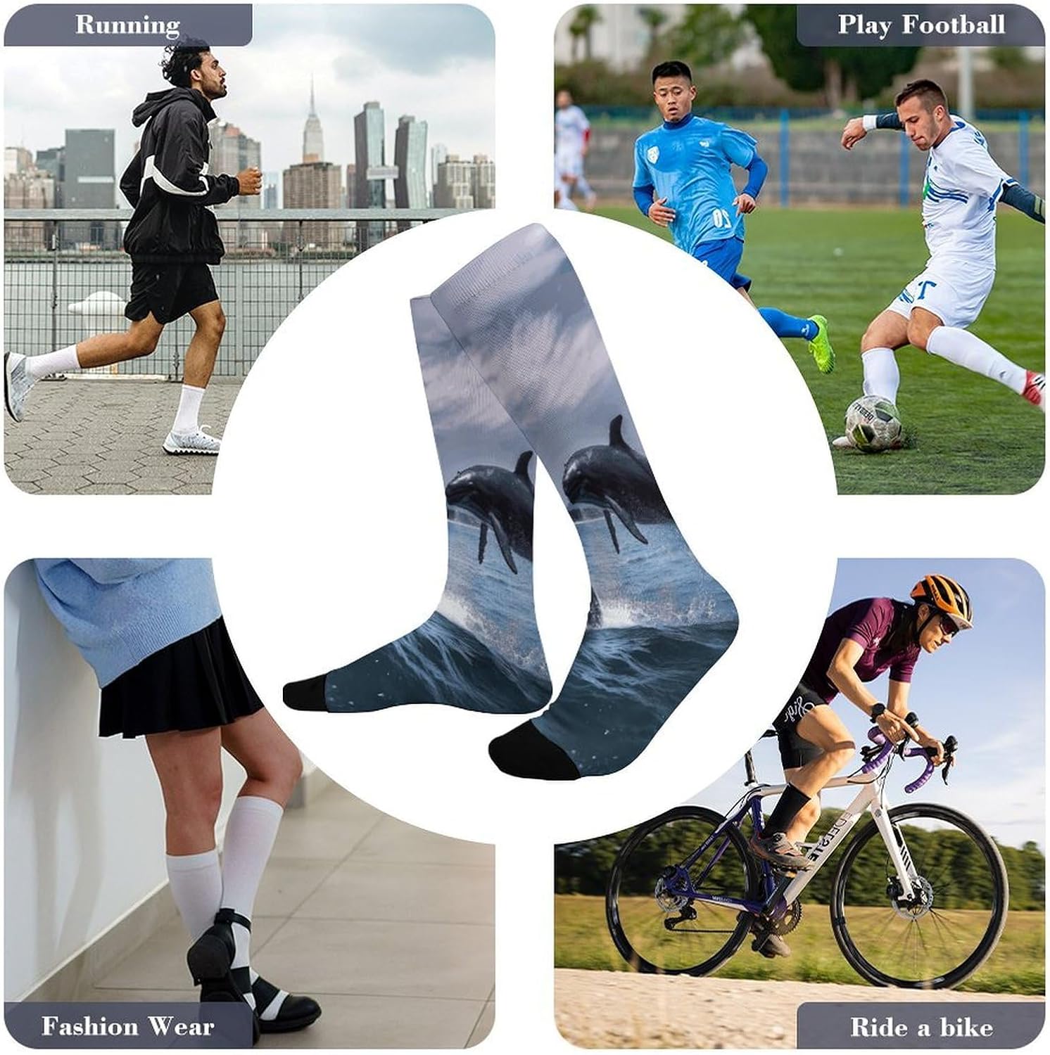 Jumping Whales Socks Casual Athletic Long Sock Lightweight Sport Crew Sock Cozy Work Boot Socks for Hiking Sports Running Workout Gym