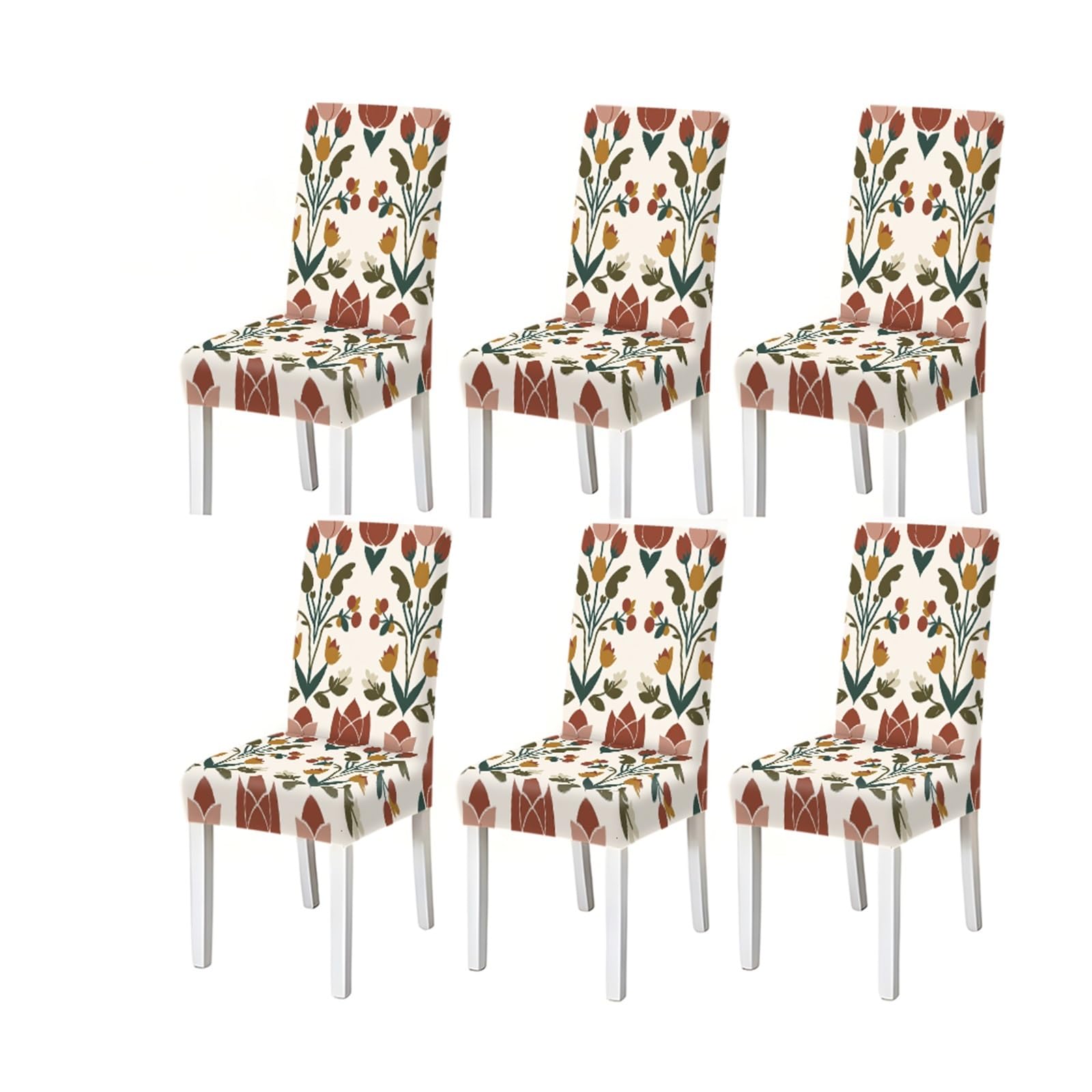BOSUYBN White Multicolor Abstract Tulip Floral Print Dining Chair Covers, Stretch Slipcovers For Home Kitchen Dining Room Party, 2/4/6PCS Furniture Protectors for Home Dining Room(6PCSChair cover)