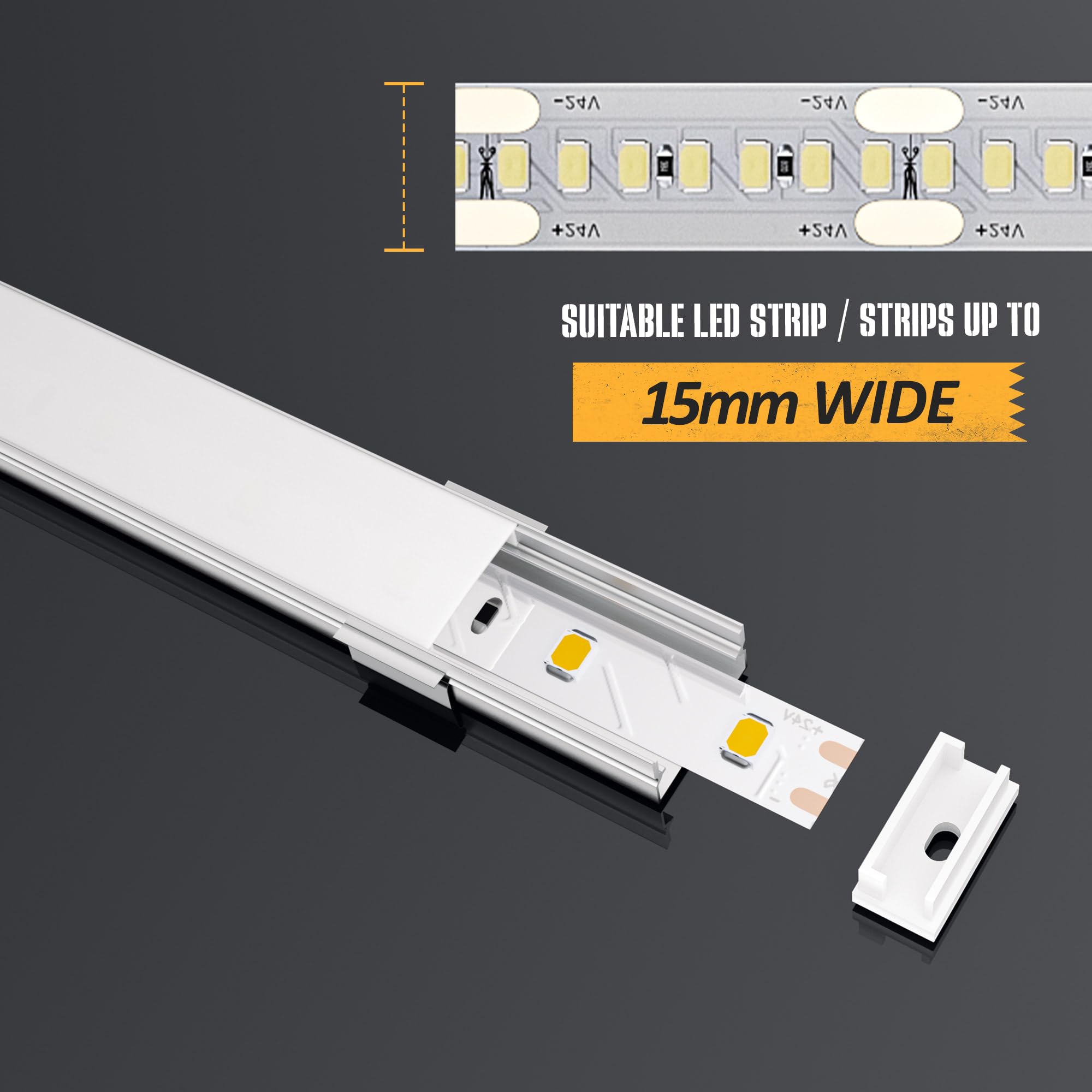 Aluminiumprofil 10 × 2 m (20 m gesamt) für LED-Streifen, Diffusor und Kanal für LED-Streifen bis zu 15 mm - Maße 26,7 x 10 mm (2M 10 Stück).