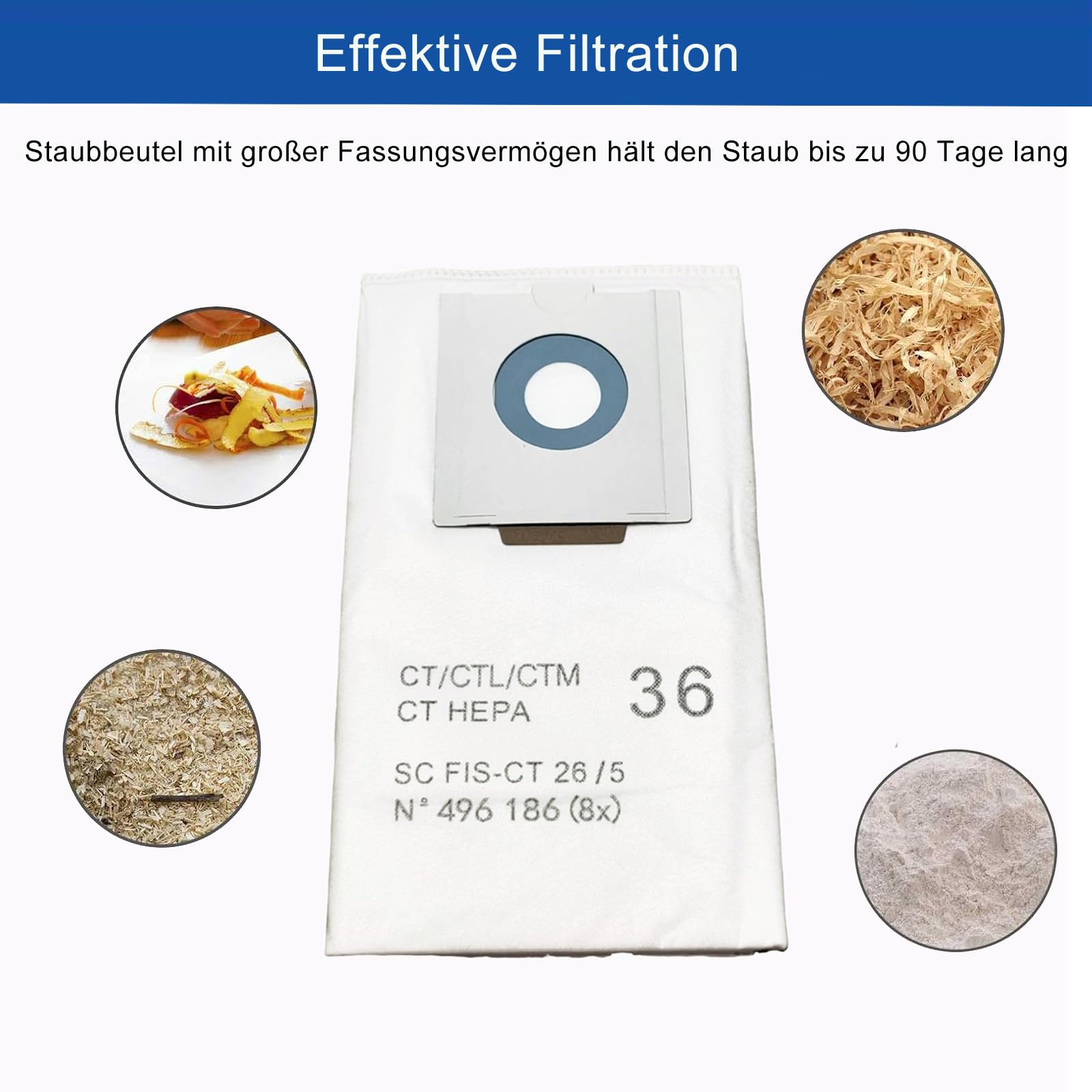 8 sacchetti per aspirapolvere Festool CT 36 / CTM 36 E/CTL 36 E CLEANTEC, grande capacità sacchetto filtro Dust Extractor ricambi accessori SC FIS-CT 36