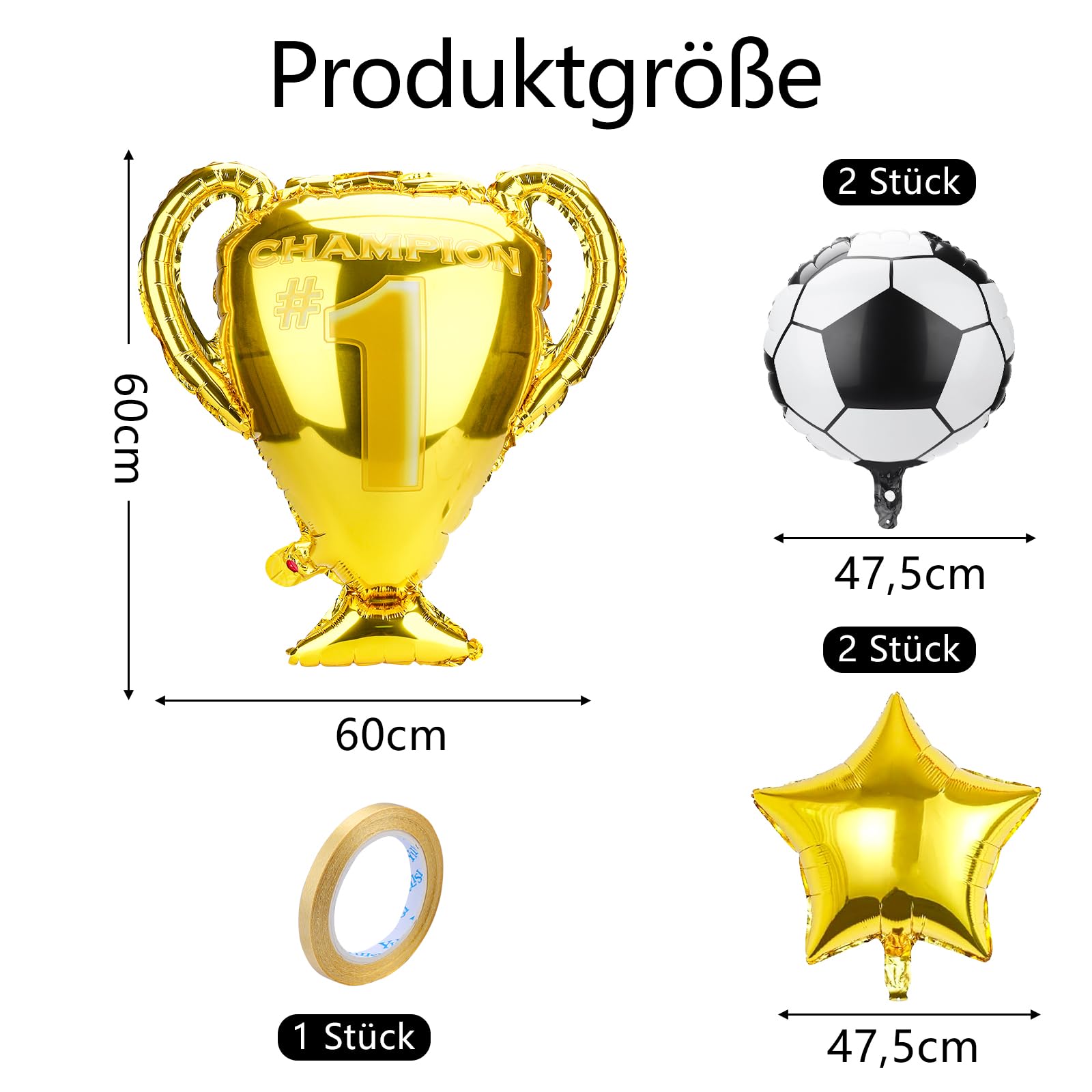WEINIBAO Fußball Geburtstagsdeko – 8-teiliges Set Mit Ballons, Trophäe & Sternen Für 7. Geburtstag | Folienballons Für Jungen-Party