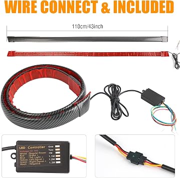 AUTOXBERT LED Brake Light Strip, 43inch Universal Red & Amber Sequential Car Third Brake Light Strip, DC 12V Waterproof High Mount Stop Brake Light for Vehicles Trucks Cars