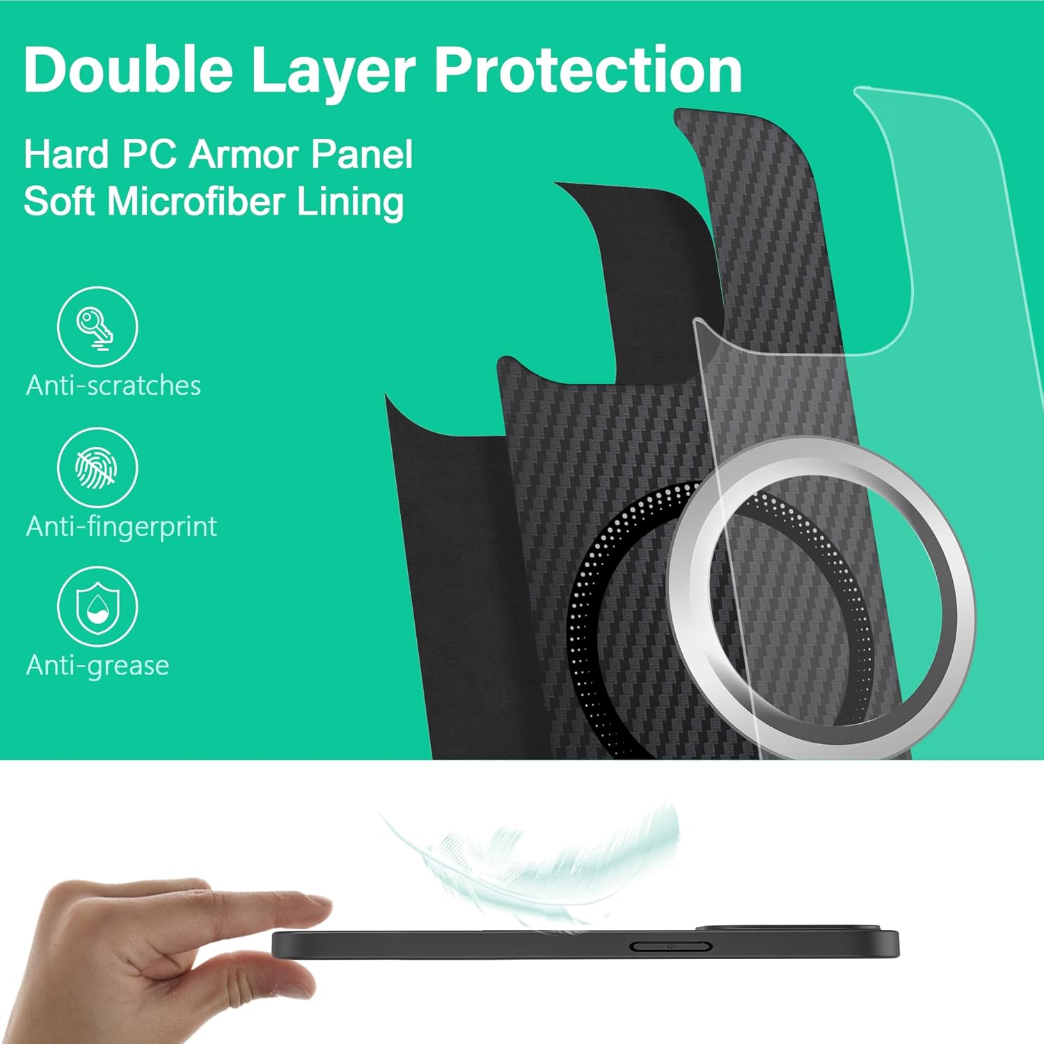 ONES Magnetic for iPhone 14 Pro Case, [Compatible with MagSafe][Military-Grade Drop Protection] Carbon Fiber Pattern, Shockproof Protective Hard Back Cover for iPhone 14 Pro Phone Case, Black