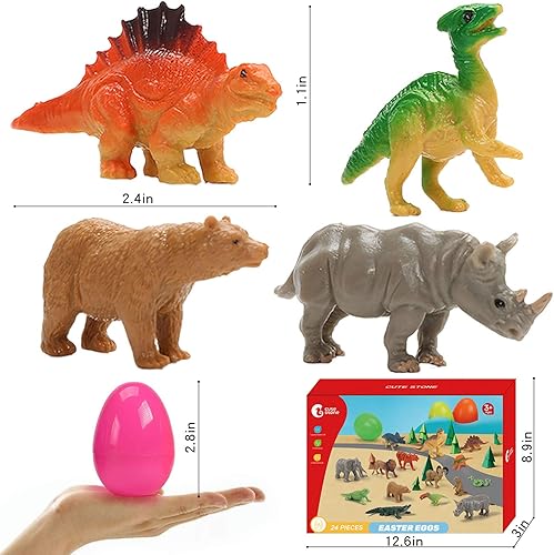 Miniatura 6 de CUTE STONE - Paquete de 24 huevos de Pascua con relleno de dinosaurios y animales, para canasta de Pascua para niños