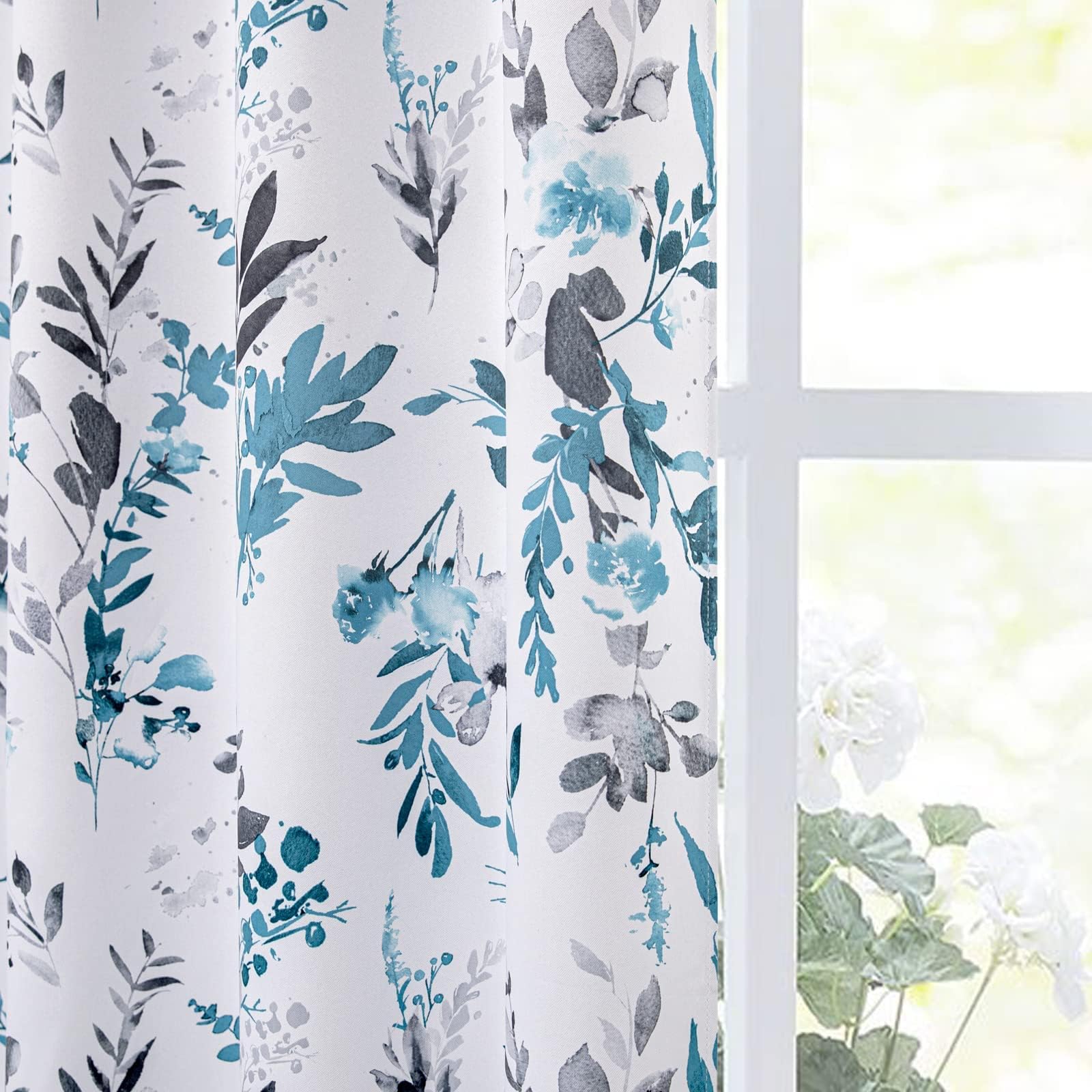 MYSKY HOME Floral Blackout Curtains for Bedroom Thermal Insulated Curtains 63 Inch Length 2 Panels Farmhouse Curtains for Living Room Light Blocking Grommet Flower Drapes, Turquoise