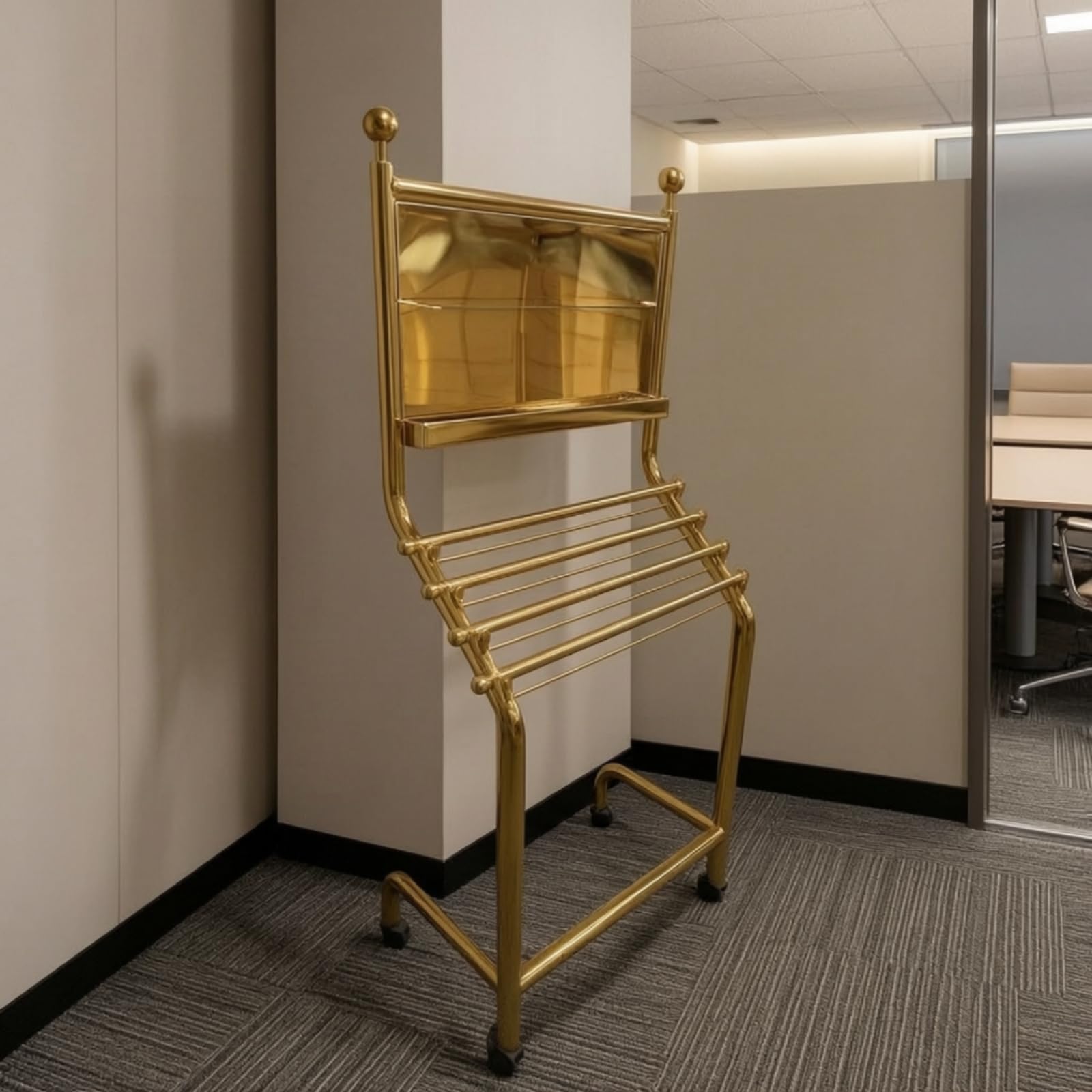 Revistero Pie con Ruedas Dorado Revistero Pie Elegante Mueble para Bibliotecas