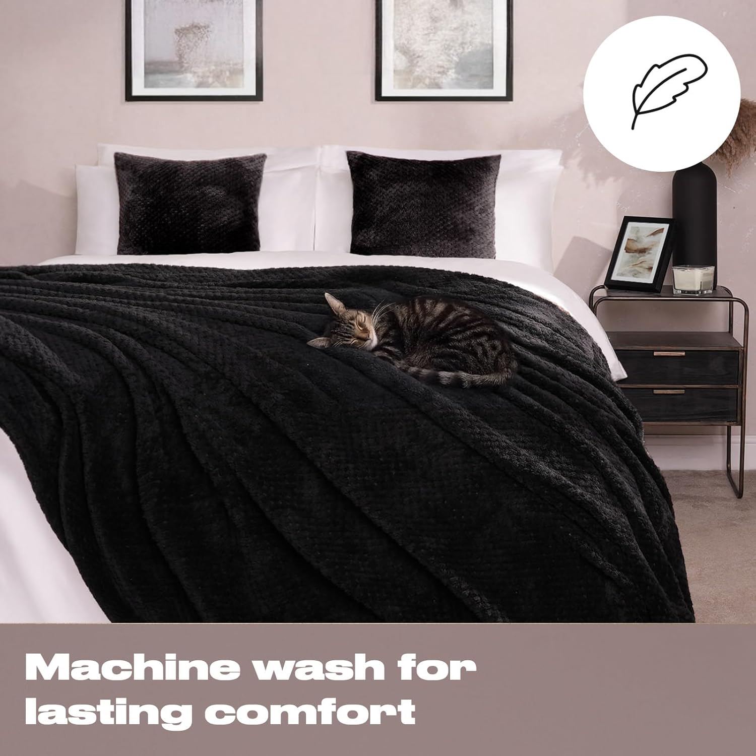Dreamscene Black Throw for Sofa, Soft Cosy Warm Honeycomb Waffle Faux Fur Fleece Throw Blanket for Bed King Size Blanket Lightweight Fluffy Bed Throws, 200 x 240cm - Image 4