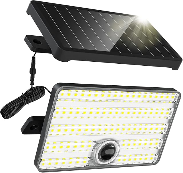 FLOWood Outdoor Wall Lights with Motion Sensor, Upgrade Security Wall Light, 3 Lighting Modes Solar Shed Light with 16.4Ft Cable, Outdoor Security Lighting for Garden, Pathway, Garage, Yard