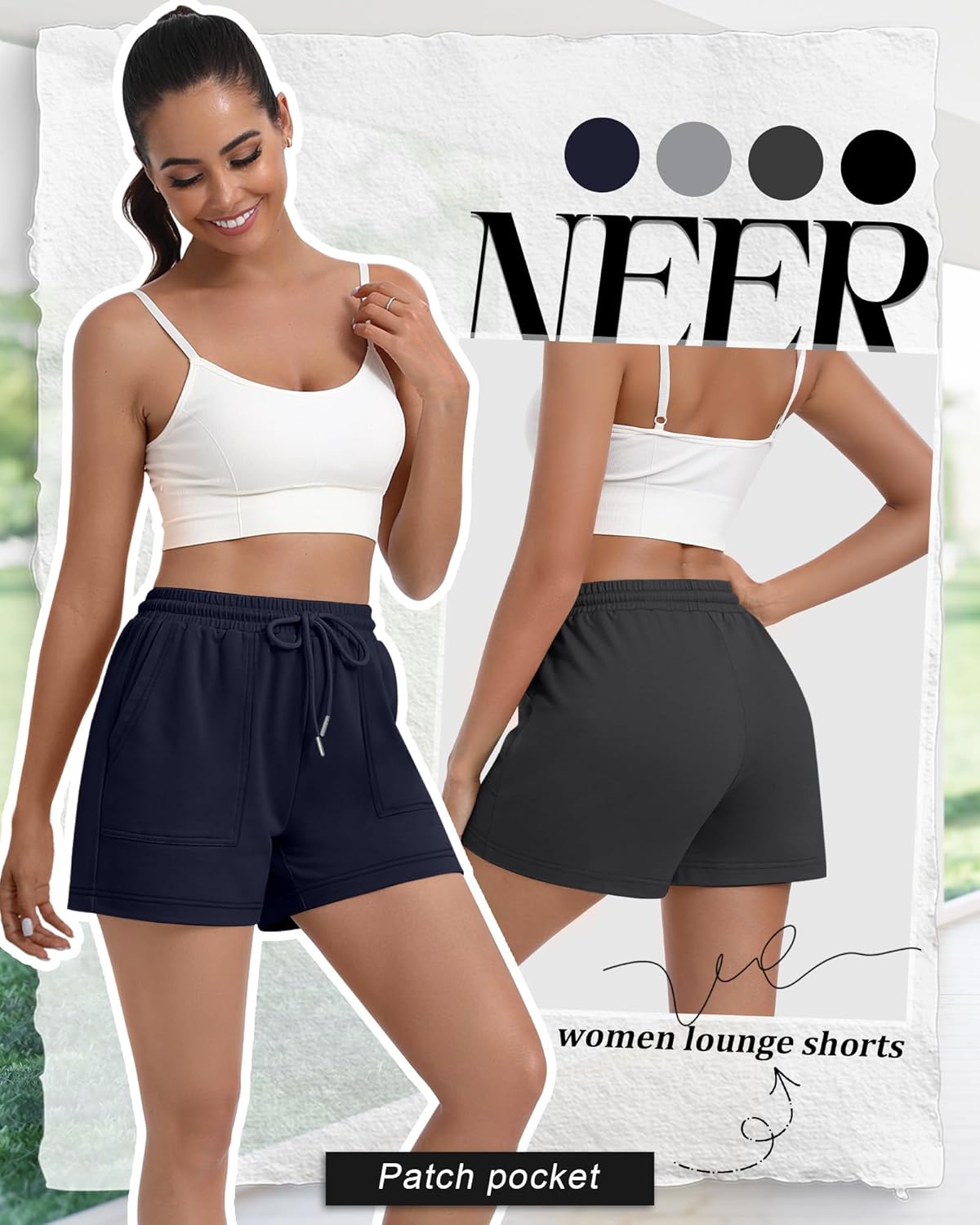 Neer 4 Pack Womens Sweat Shorts Cotton Casual Lounge Drawstring High Waist Summer Loose Elastic Athletic Shorts with Pocket - Image 6