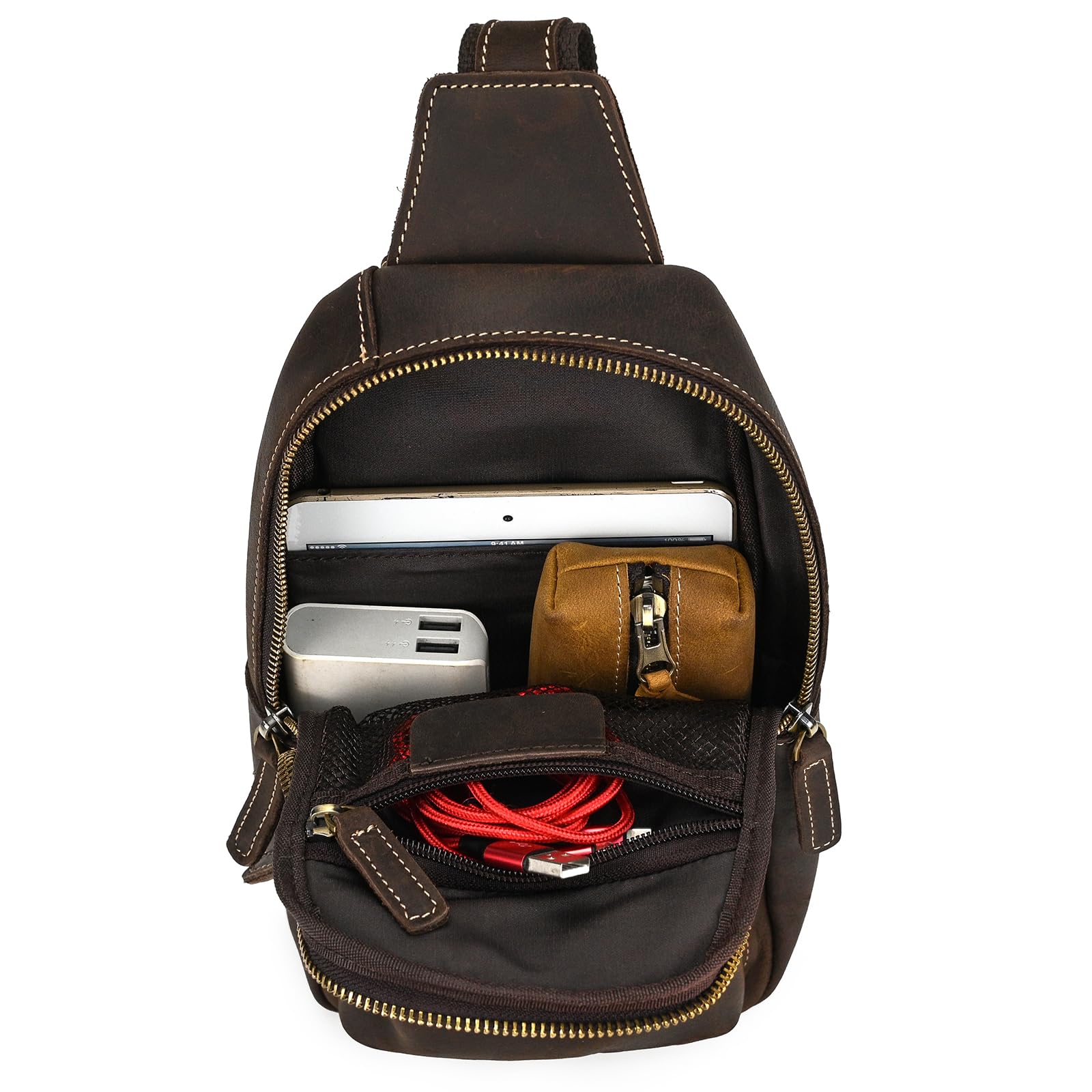 Borse Petto Borsa Crossbody Pelle Zaino Spalla Monospalla Pelle Marsupio Zainetto Piccolo Sling Bag Borsello a Tracolla per Uomo Viaggio Trekking Camminare