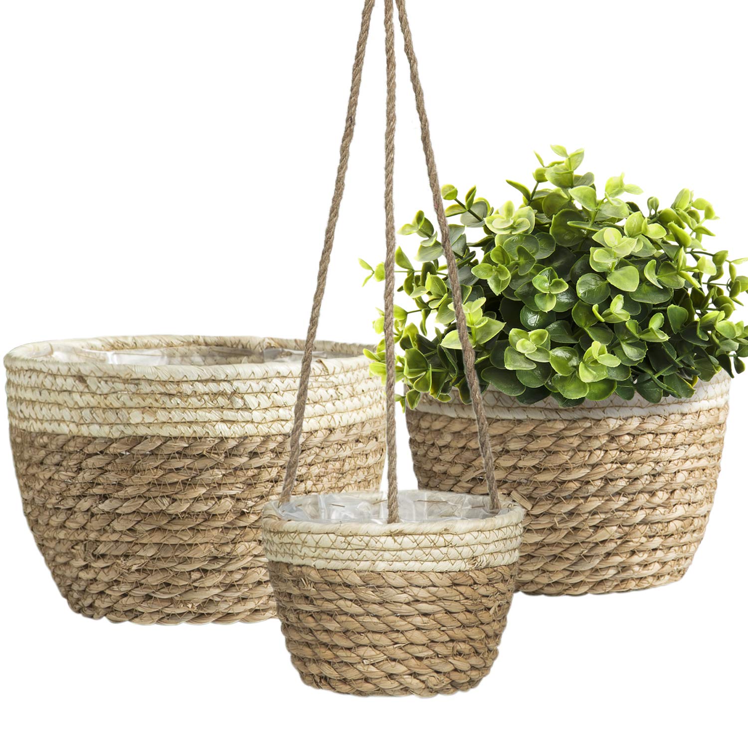 3pack Seagrass Farmhouse Planter Basket, Flower Pots for Plants Indoor